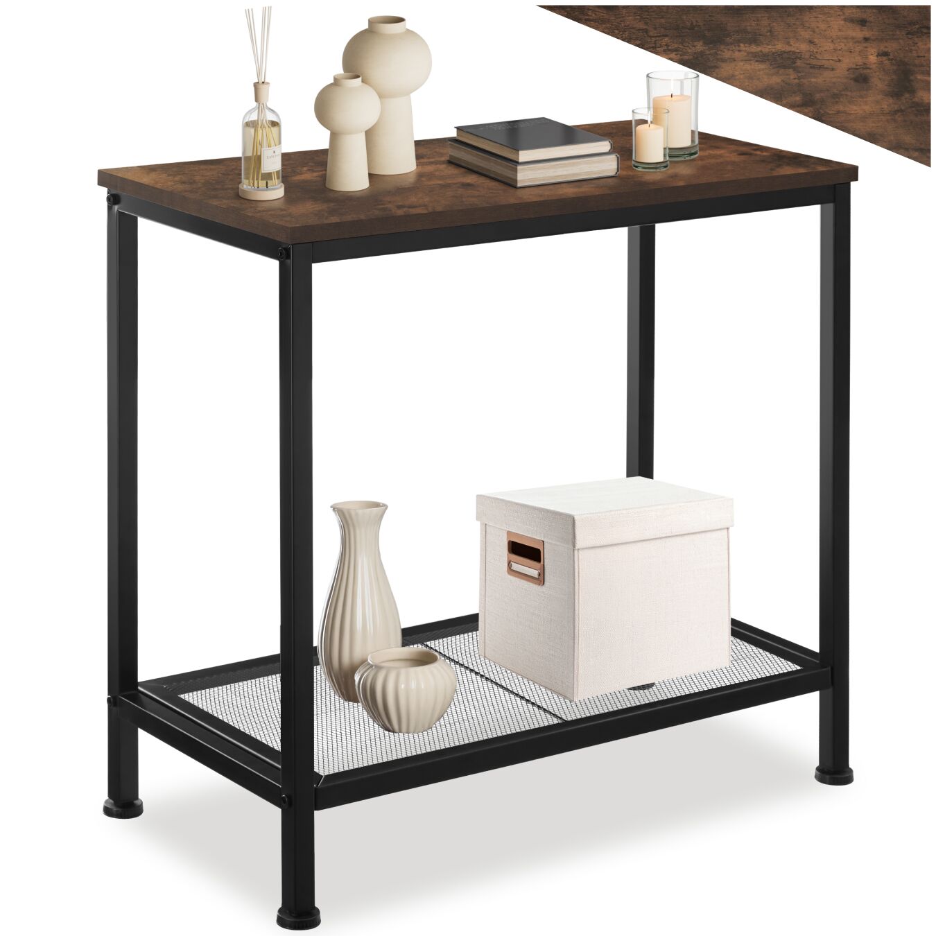 Table d’appoint FILTON 60x30,5x60,5cm - Bois foncé industriel, rustique