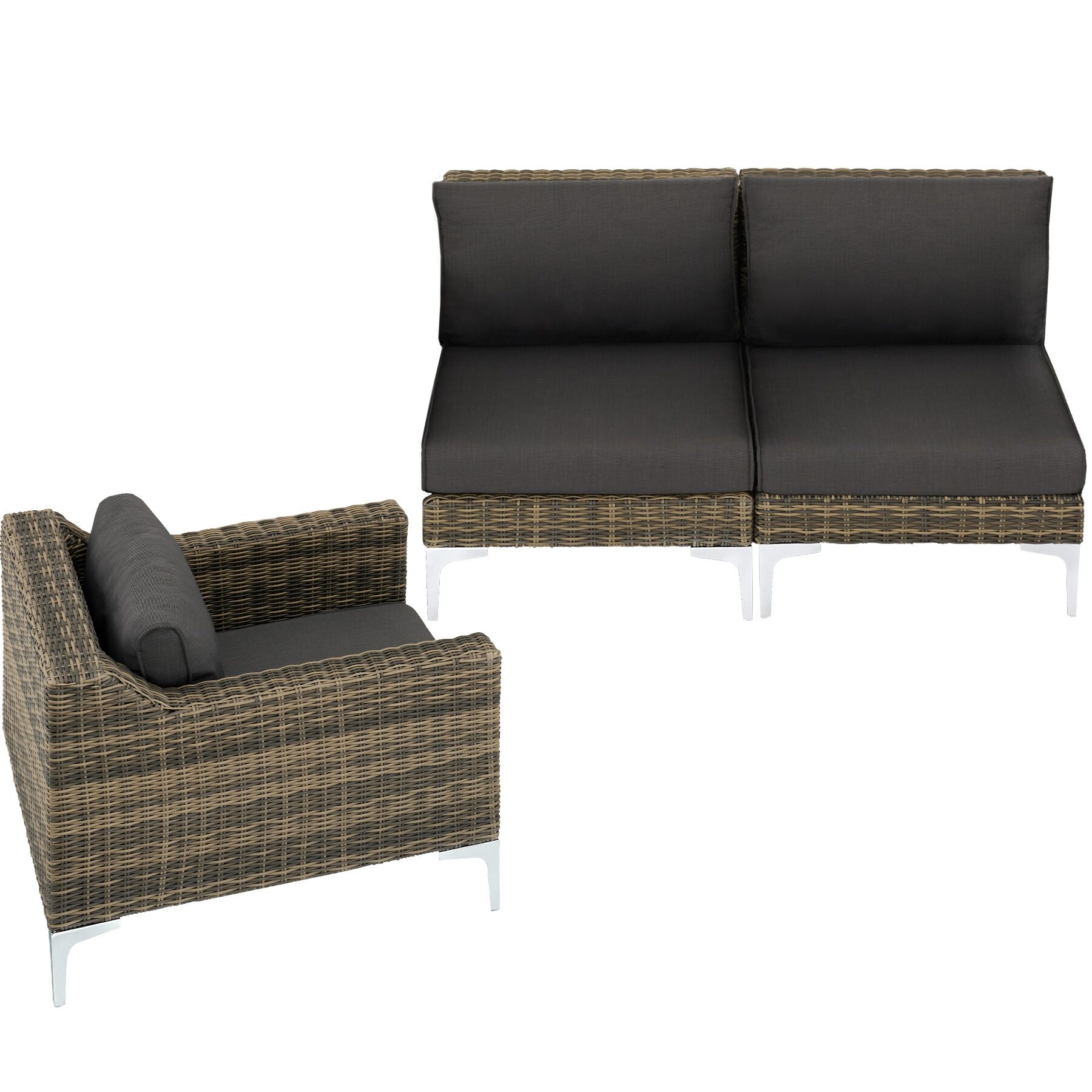 Modulares Rattanset Villanova Aluminium Set 3 2-Sitzer - anthrazit-meliert