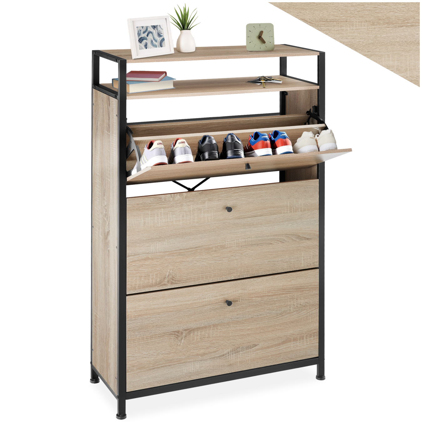 Schoenenkast - Industrieel licht hout, eiken Sonoma, 81 cm | tectake