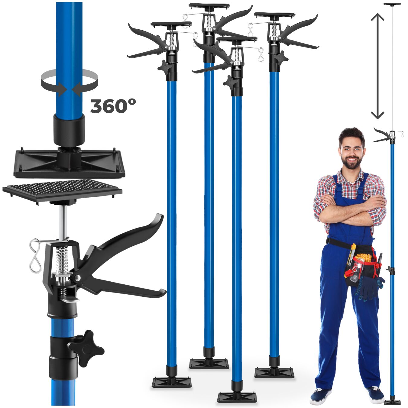 Monteringsstöd 4st 115 – 290cm - blå av tectake