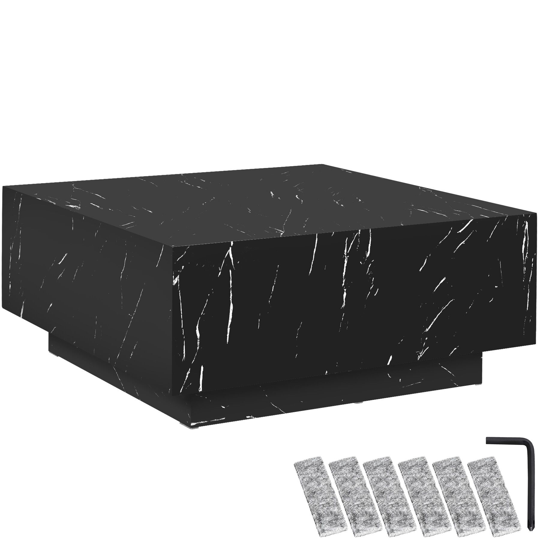 Mesa de centro LASLEY com capacidade de carga 45 kg - Aspeto de mármore preto, 80 x 80 x 35 cm | tectake