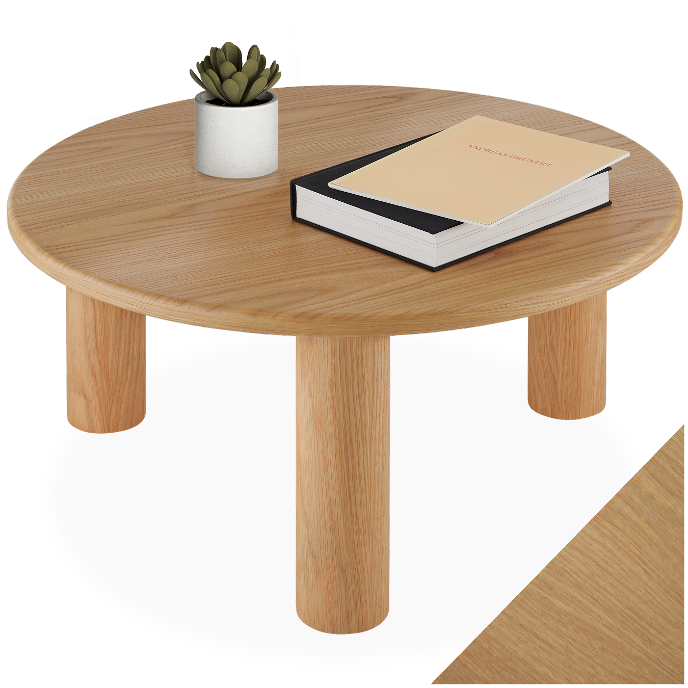 Salontafel Sisi, rond, poten van massief hout - licht eiken