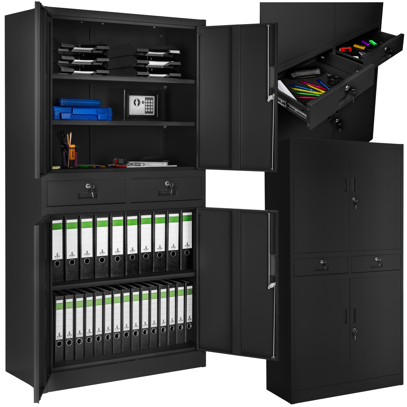 Armário de arquivo Cosmo com 2 gavetas, 40 x 80 x 180 cm - preto/preto