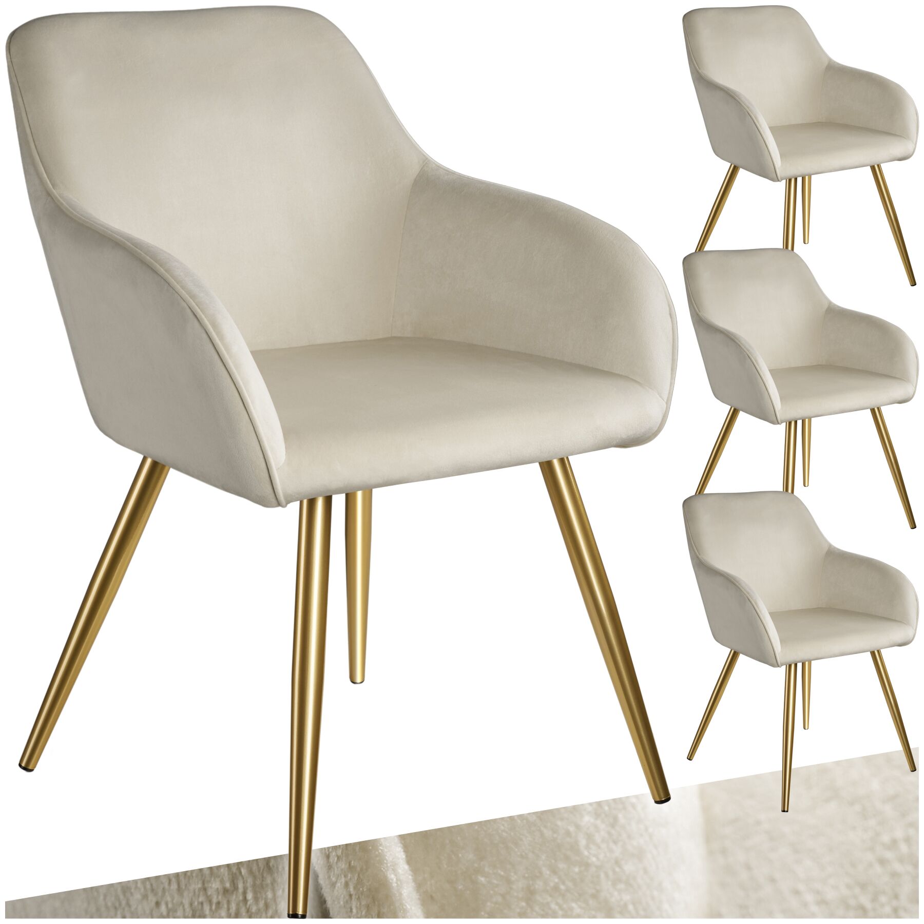 Esszimmerstuhl Marilyn Samtoptik, goldene Stuhlbeine - creme/gold, 4er Set