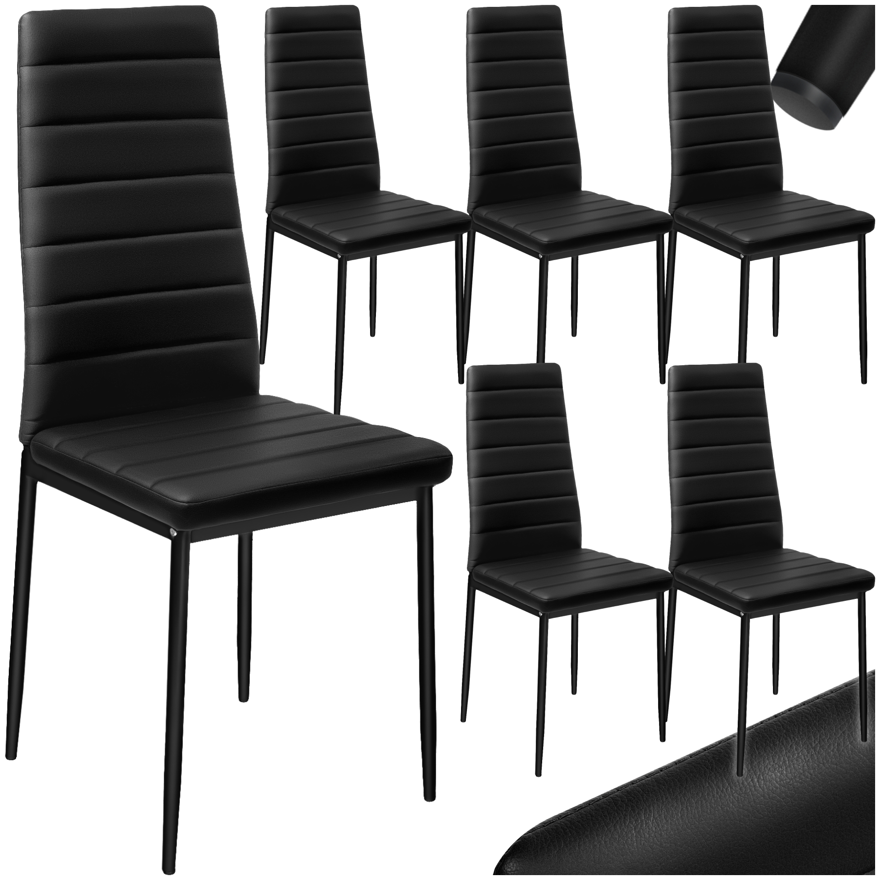 Sedie da sala da pranzo in pelle sintetica - nero, Set di 6 | tectake