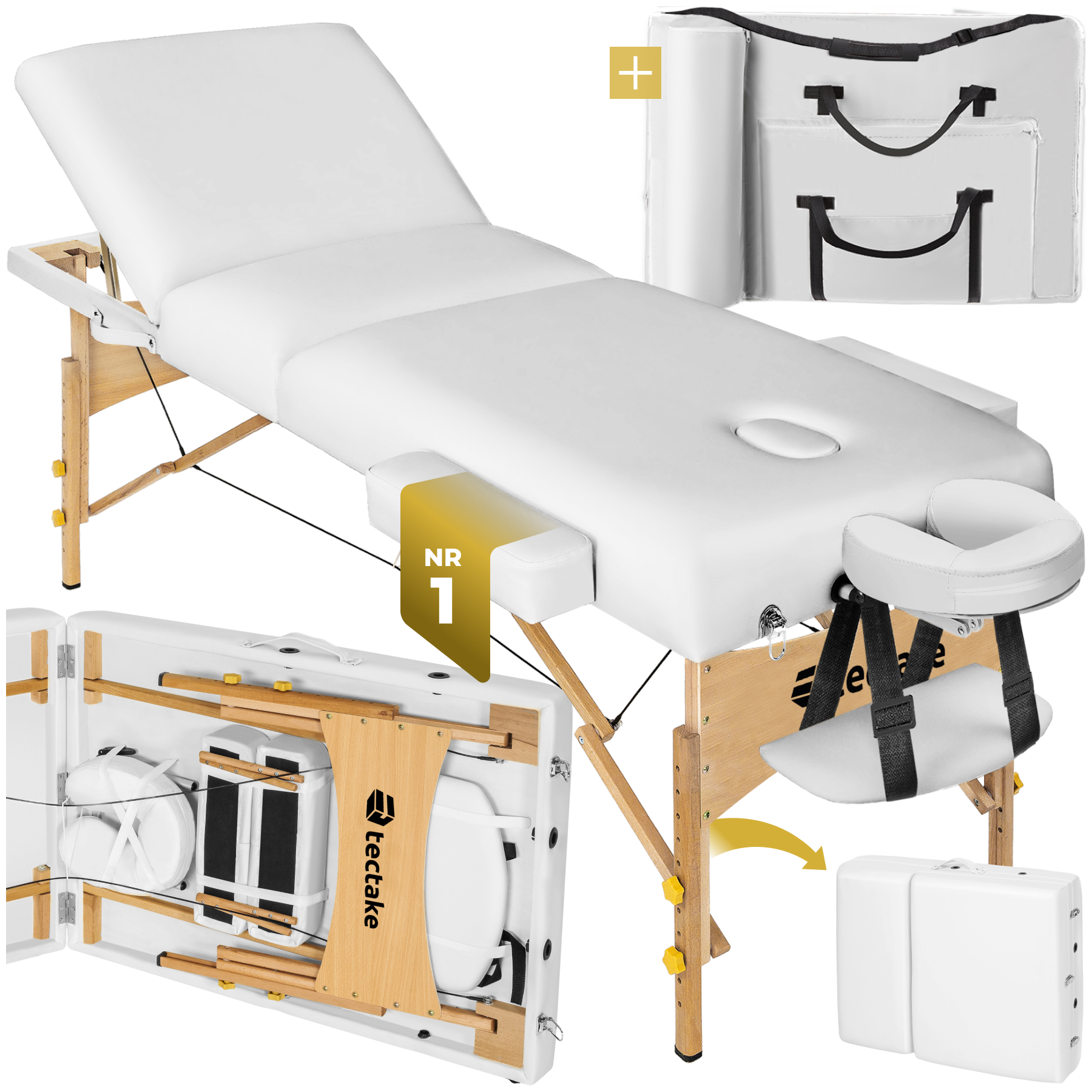 3 Zonen Massageliege Somwang mit 7,5cm Polsterung und Holzgestell - weiß