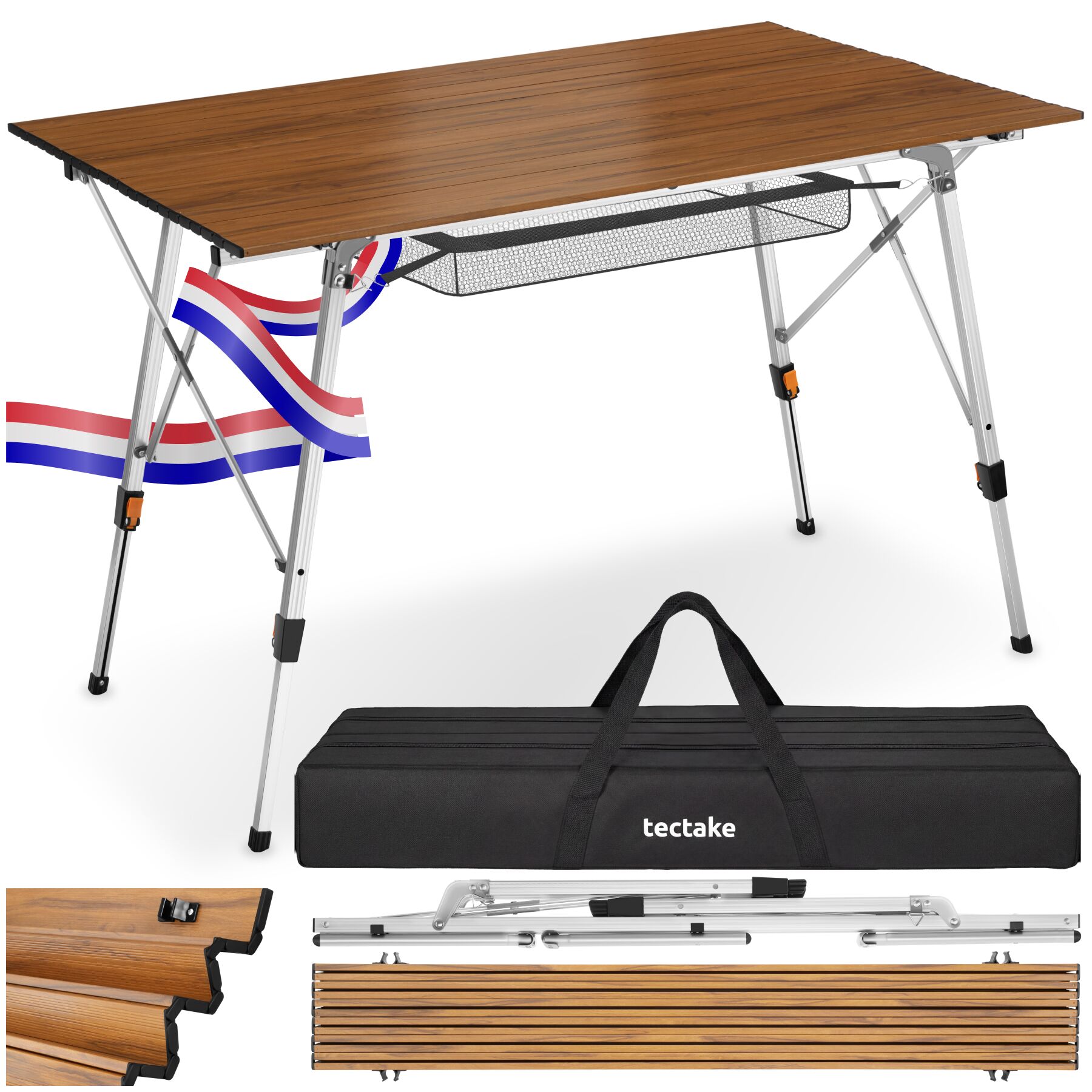 Aluminium klaptafel Bastian, in hoogte verstelbaar - houtlook | tectake