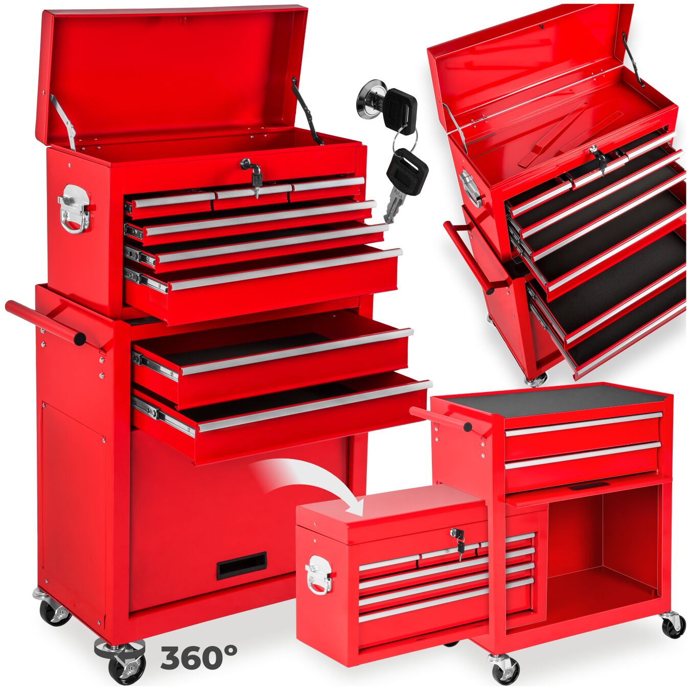 Carrello portautensili con 10 scomparti - rosso | tectake