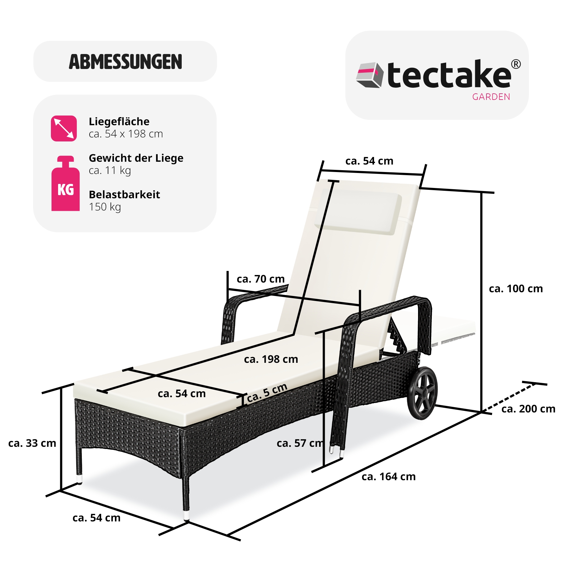 Sonnenliege klappbar Gartenliege Polyrattan Liegestuhl Strandliege robust 200 cm - Bild 7 von 145