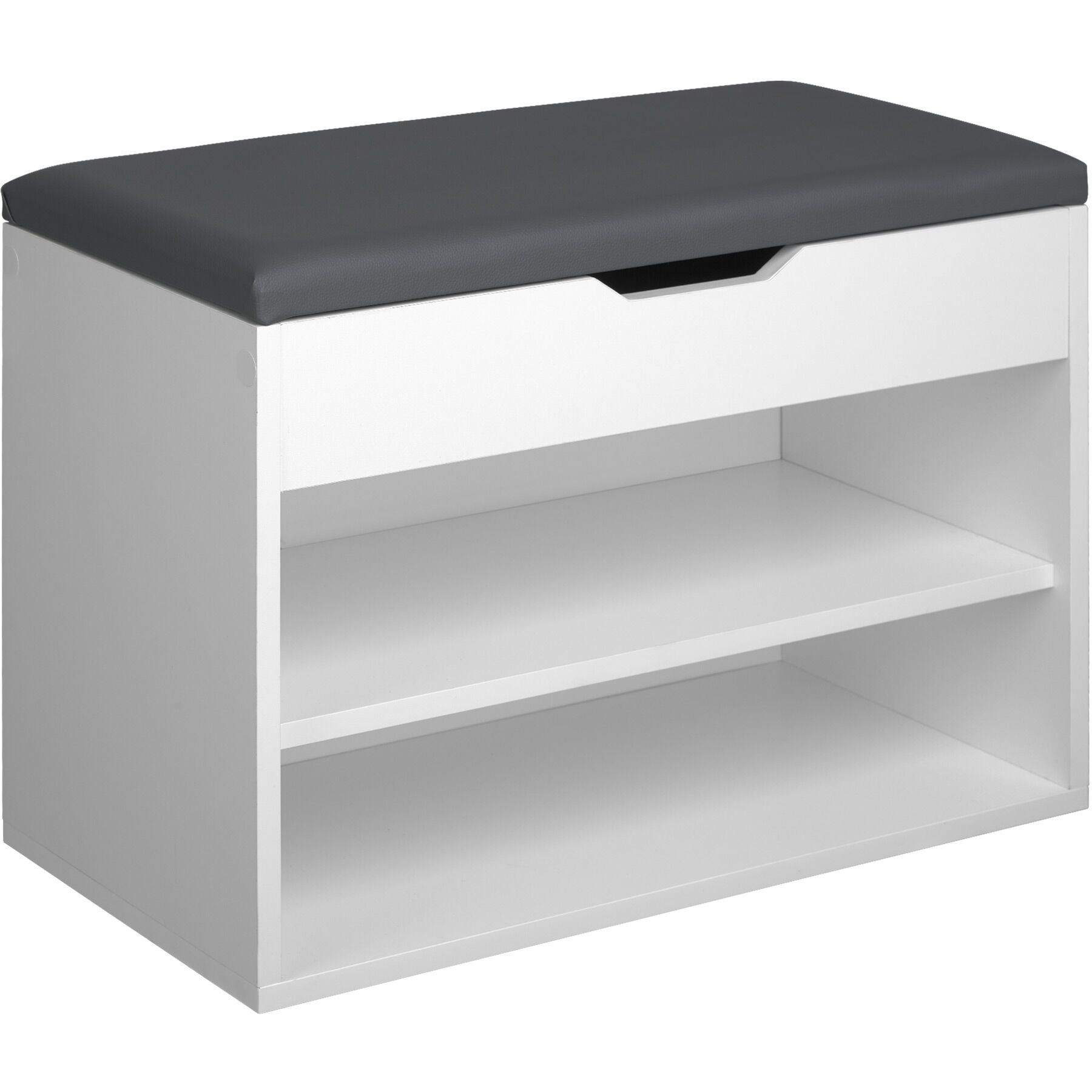 Shoe Rack Jasmina - bench with cushion, 2 shelves for 6 pairs of shoes, hinged lid - white