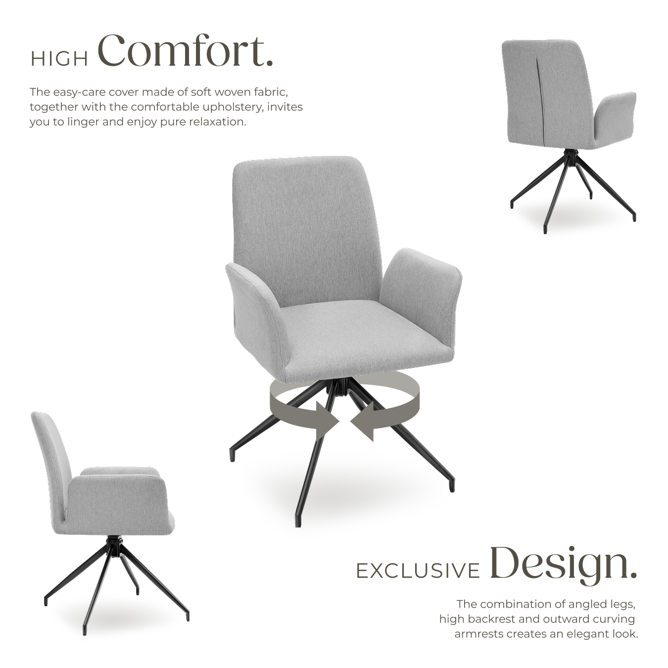 Swivel Chairs Fabric Furniture Home Office Dining Living Room Durable Seater - Picture 3 of 24
