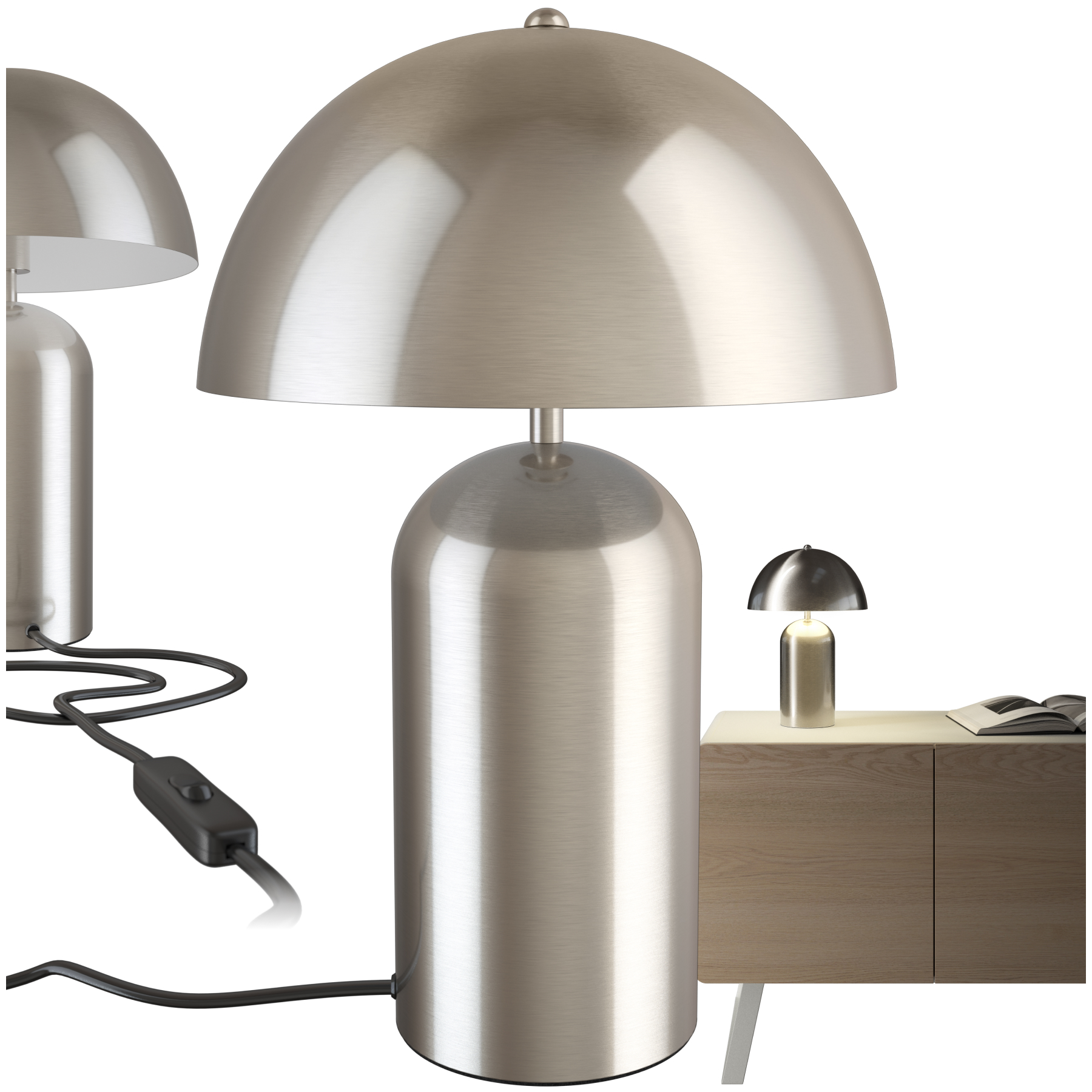 Kleine Retro-Tischlampe Altea, Pilzdesign, 40W - Nickel matt