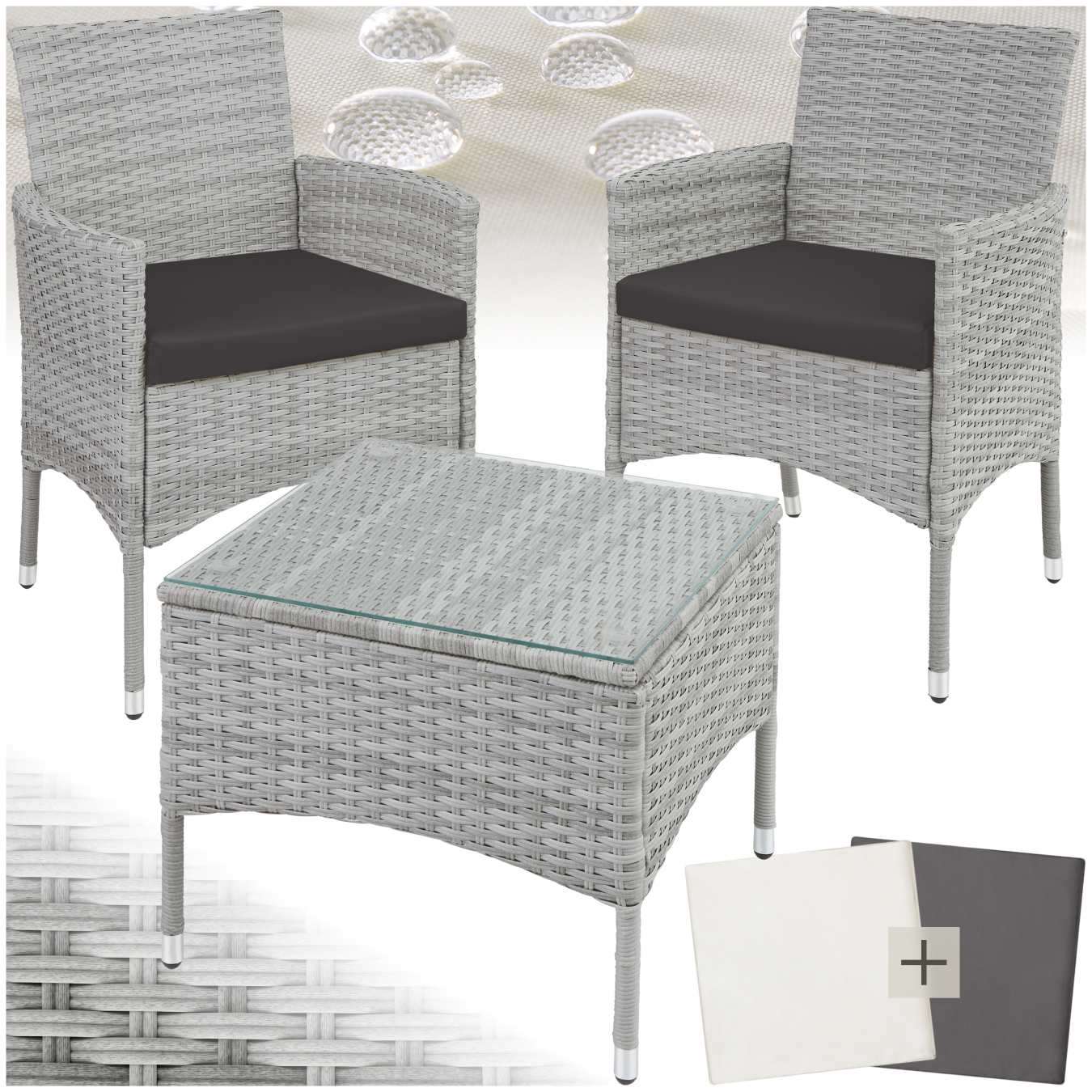 Salon de jardin LUCERNE 2 places avec 2 sets de housses - gris clair