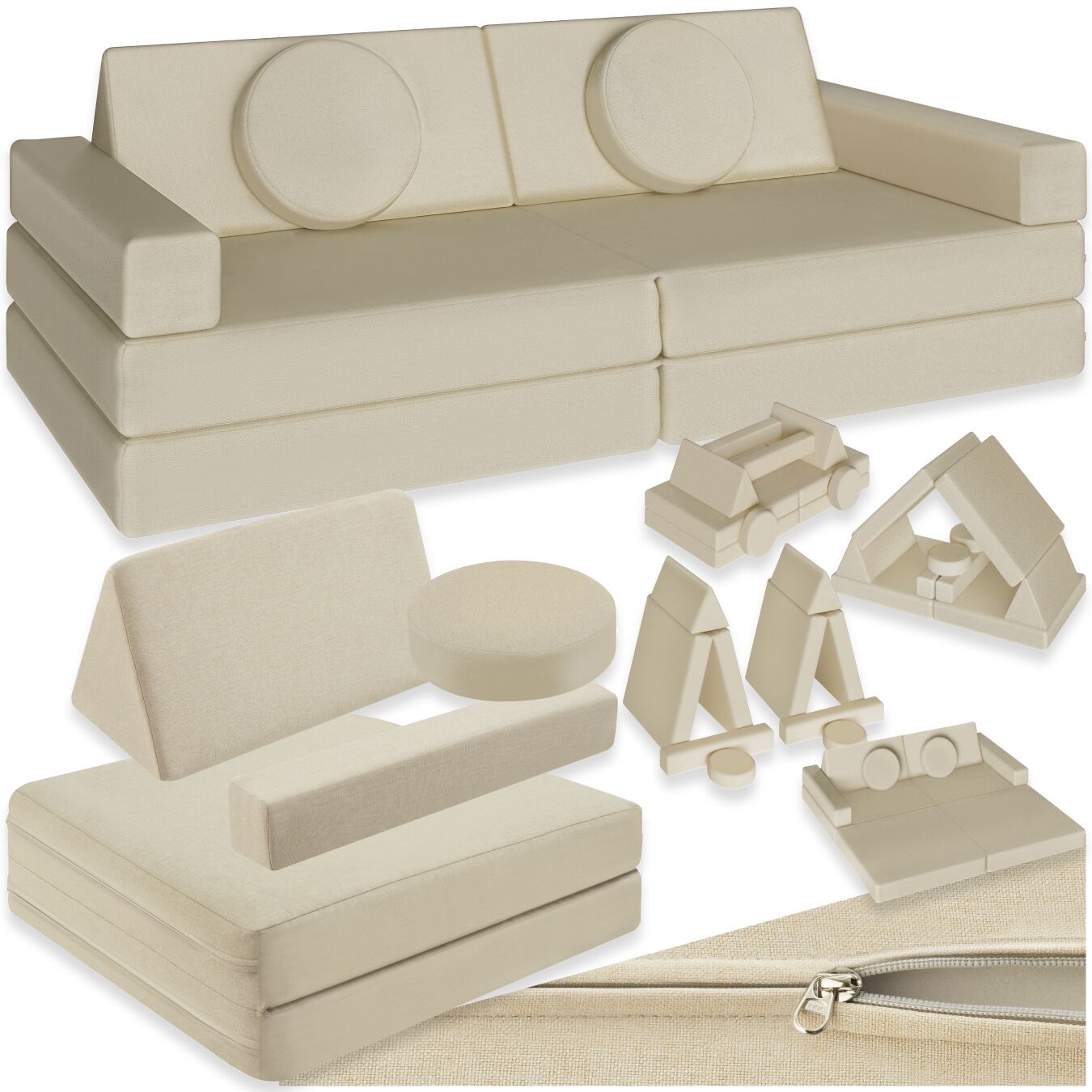 Speelbank Lilly, 8-delig, met slaapfunctie - 120 cm, beige | tectake