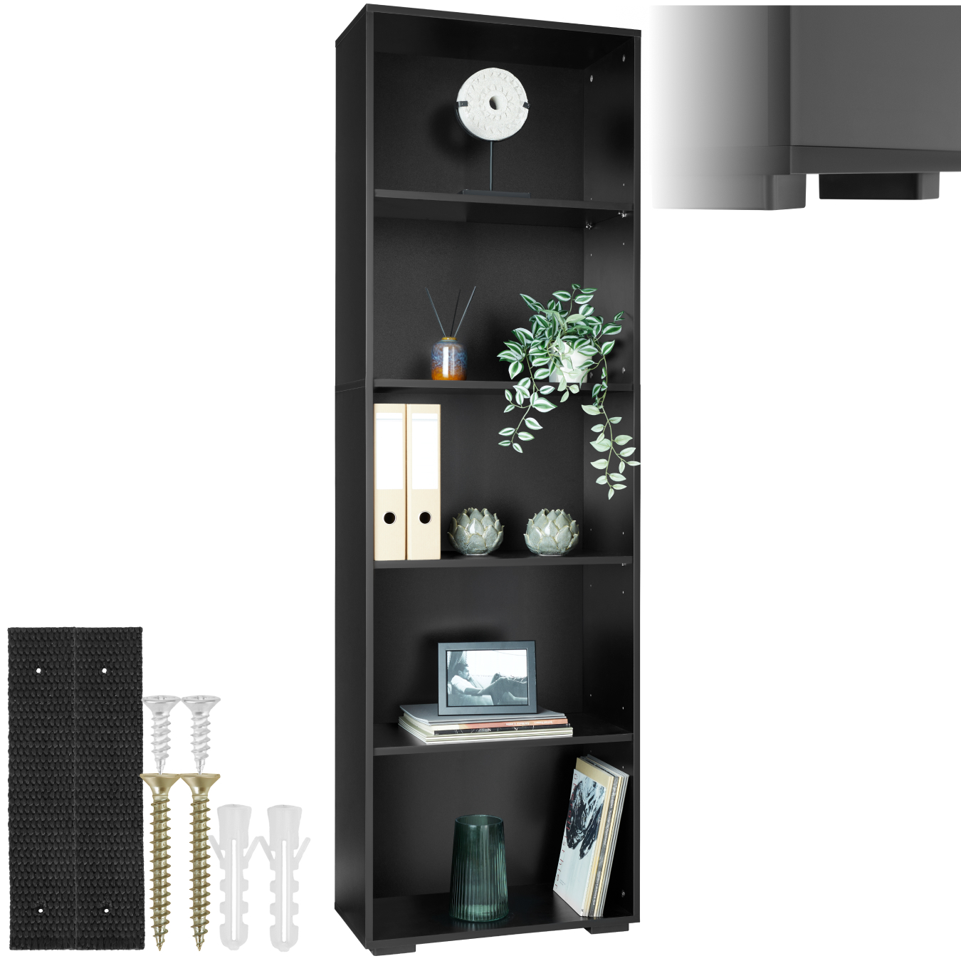 Bücherregal Lexi 5 Fächer 60x30x190cm - schwarz | tectake