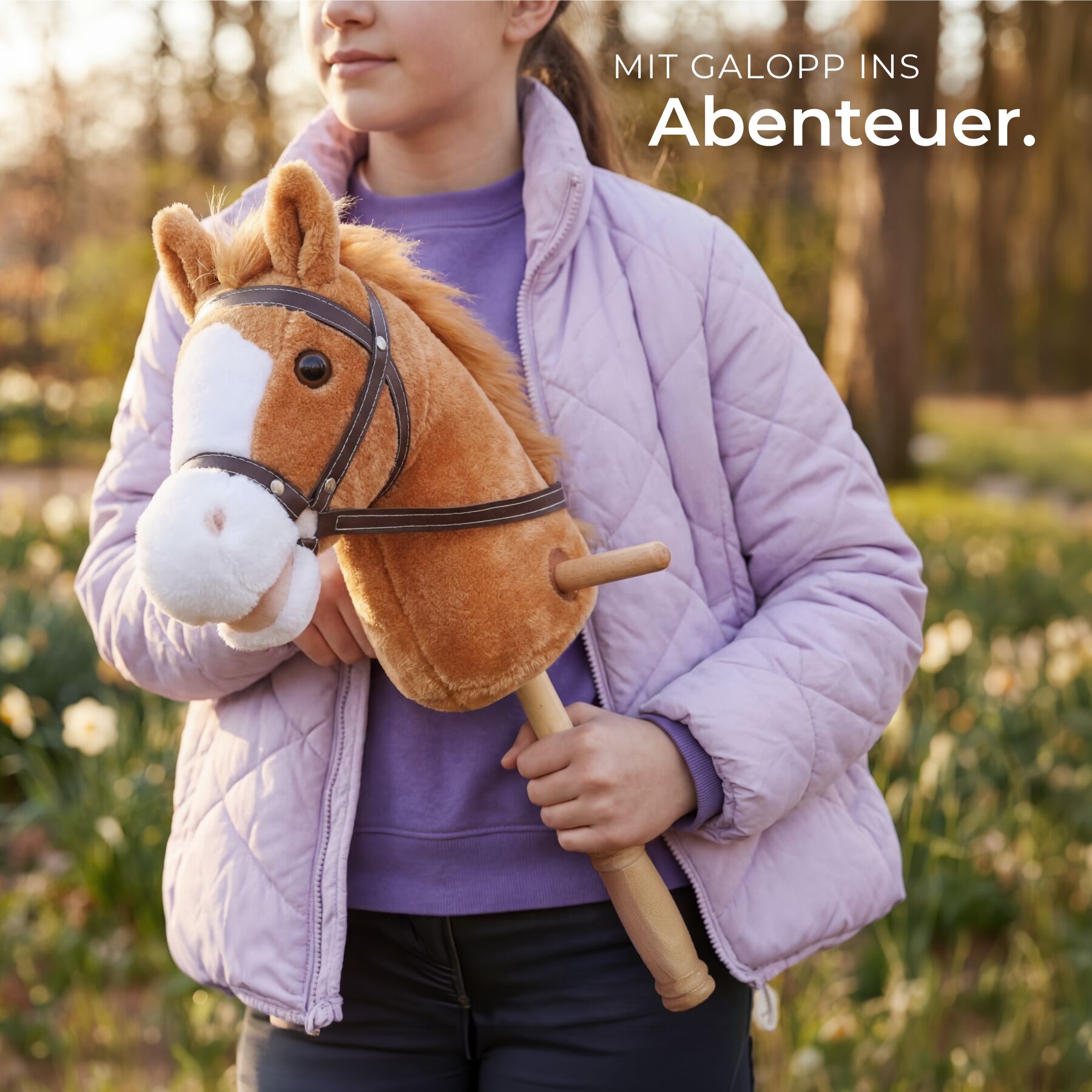 Hobby Horse Steckenpferd Holz Kinder Spielzeug Rollen Plüschkopf Handgriff - Produktbild 6