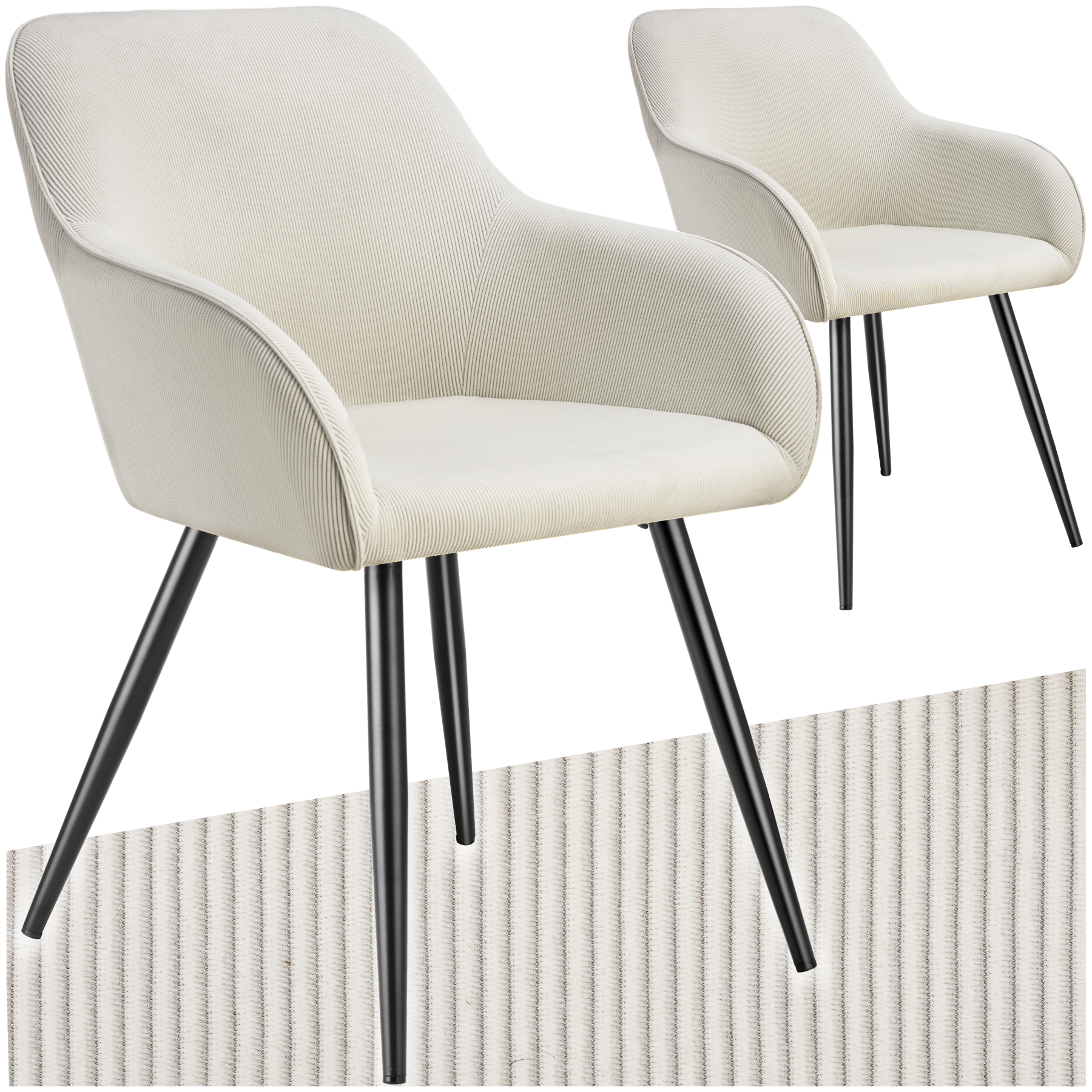 Esszimmerstuhl Marilyn, Cordoptik, gepolstert - creme/schwarz, 2er Set
