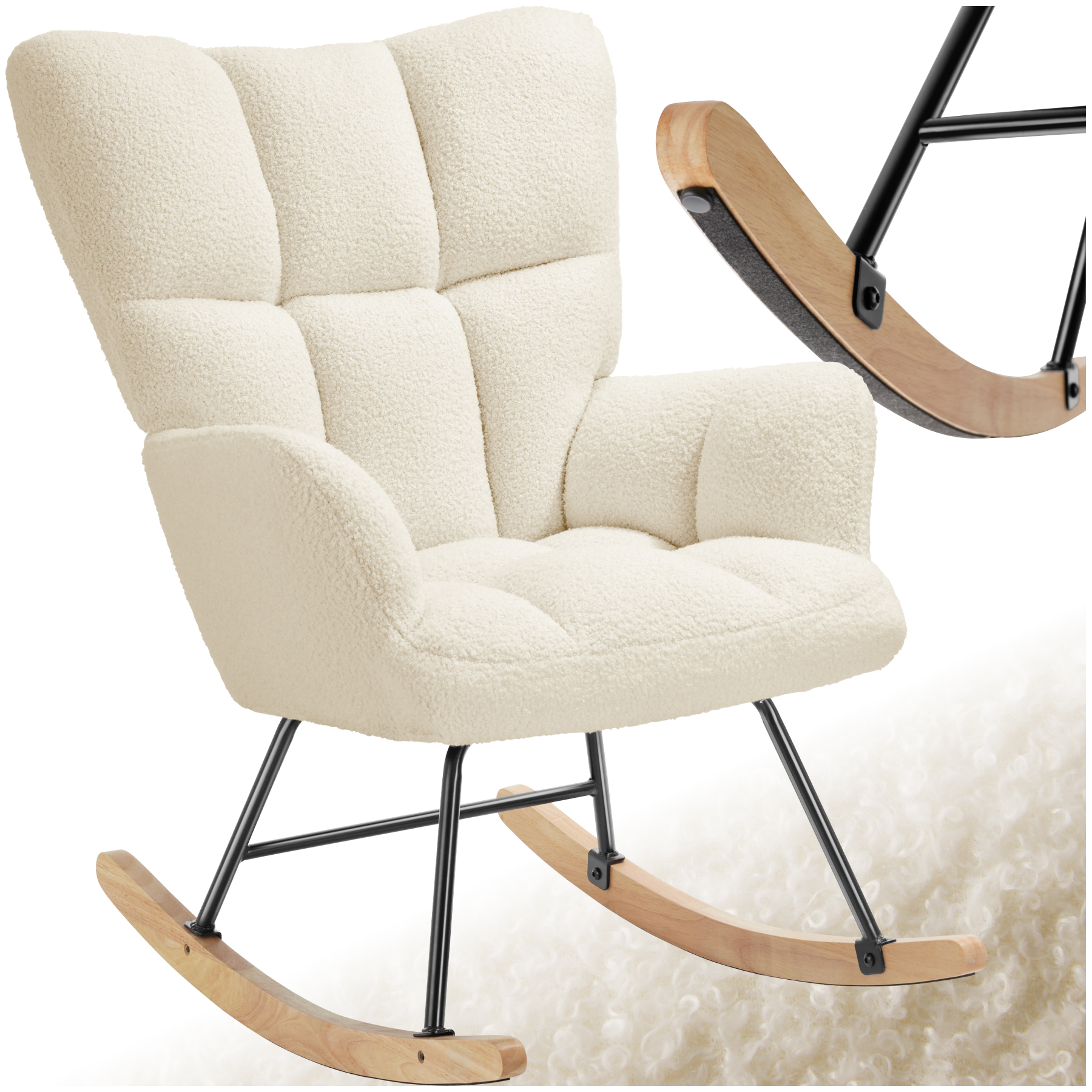 Schommelstoel Torve, gestoffeerd, bouclé-stof, houten glijders - beige
