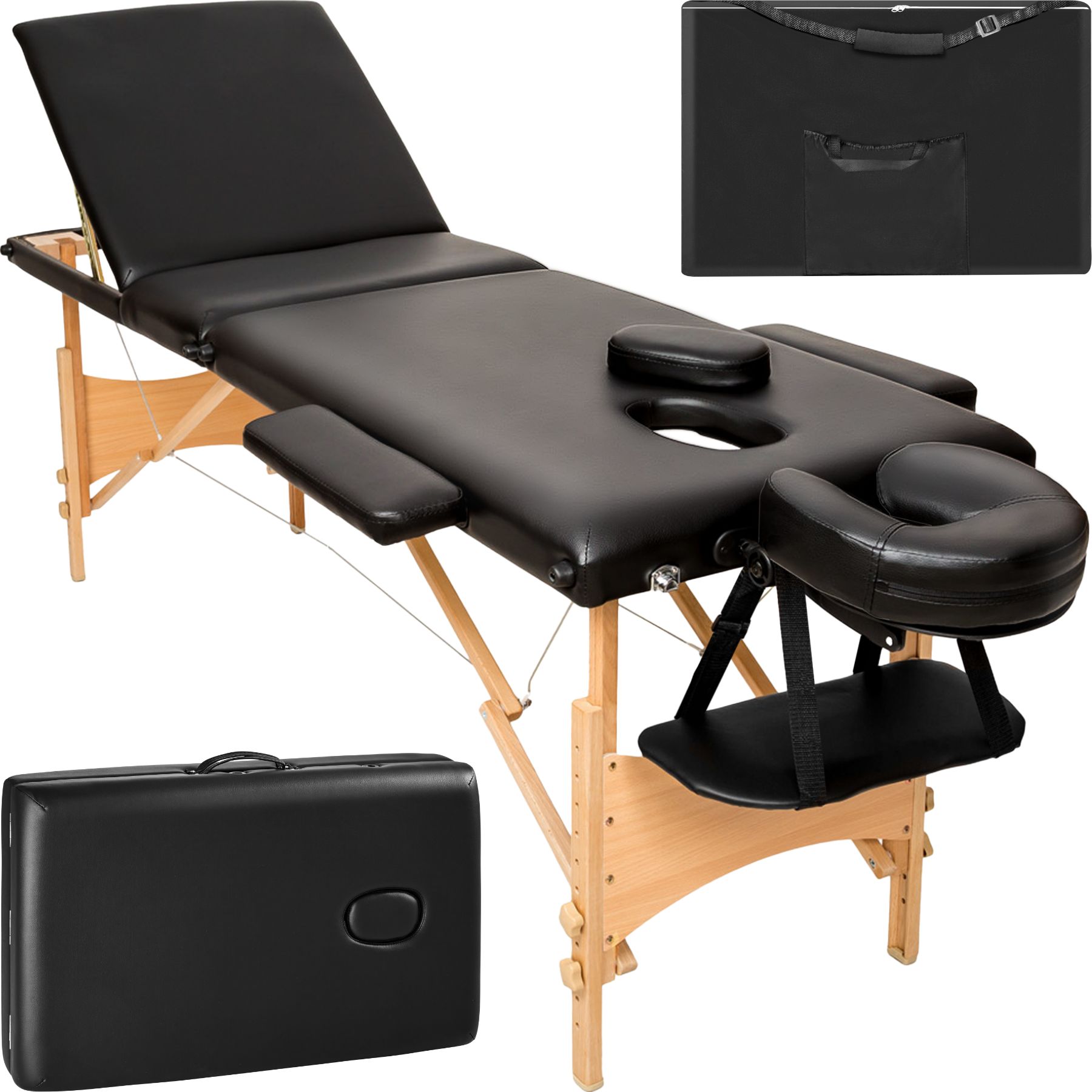 3-zons massagebänk inklusive bärväska - svart av tectake