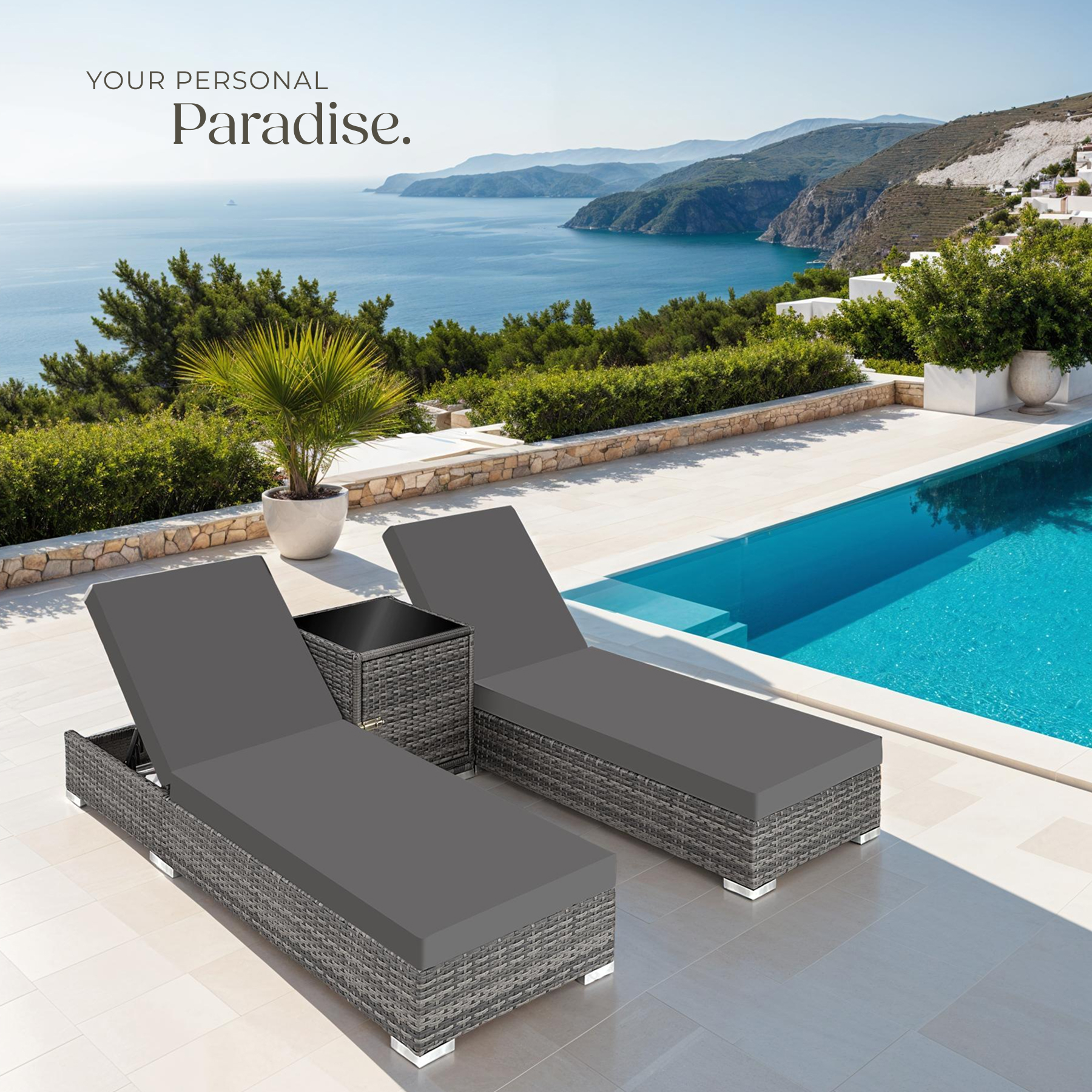 Garden Table Chairs Rattan Furniture Set Outdoor Sun Lounger Loungers Reclining - Picture 33 of 61