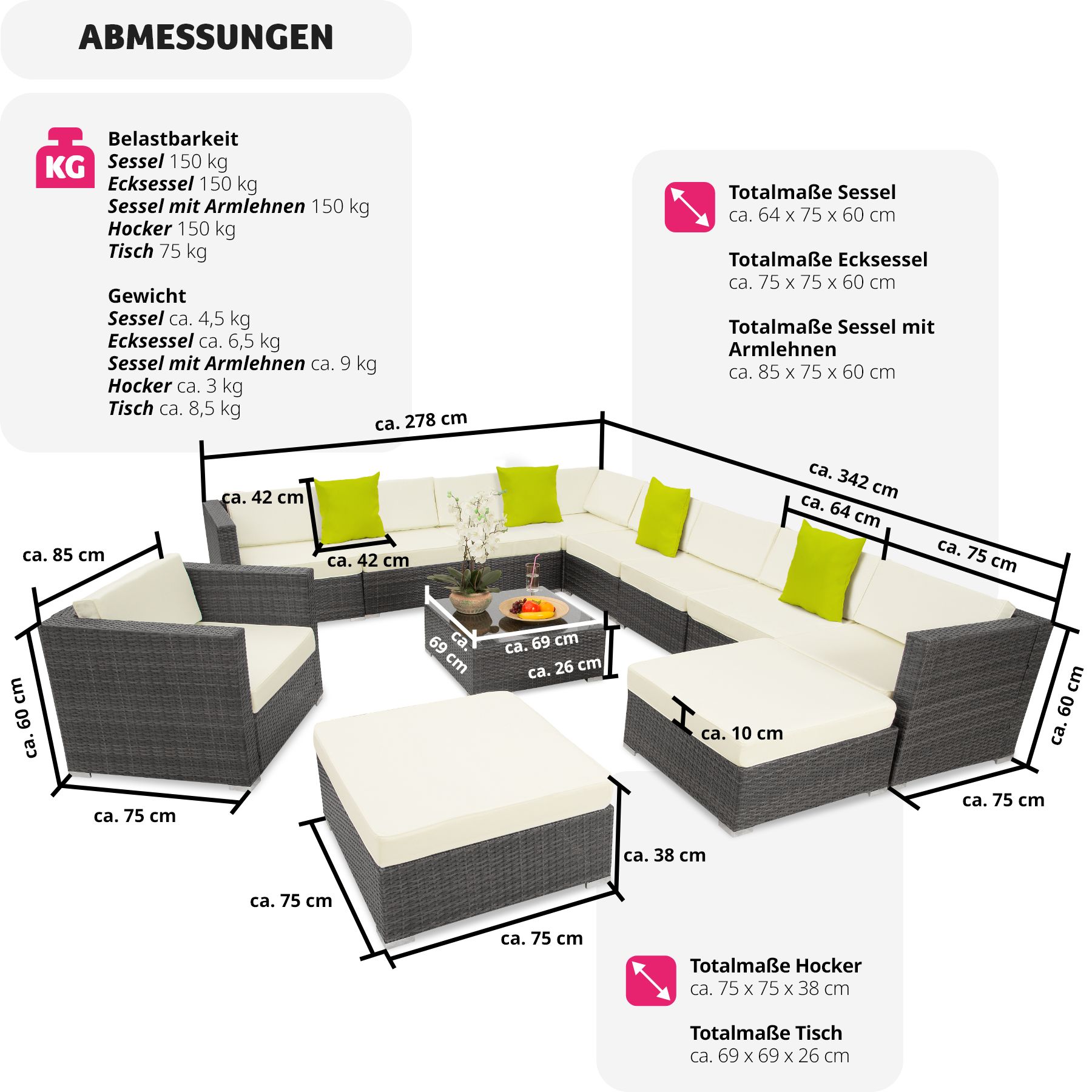 XXL Polyrattan Lounge Sitzgruppe Alu Gartenset Gartenmöbel Couch Sofa Garnitur 