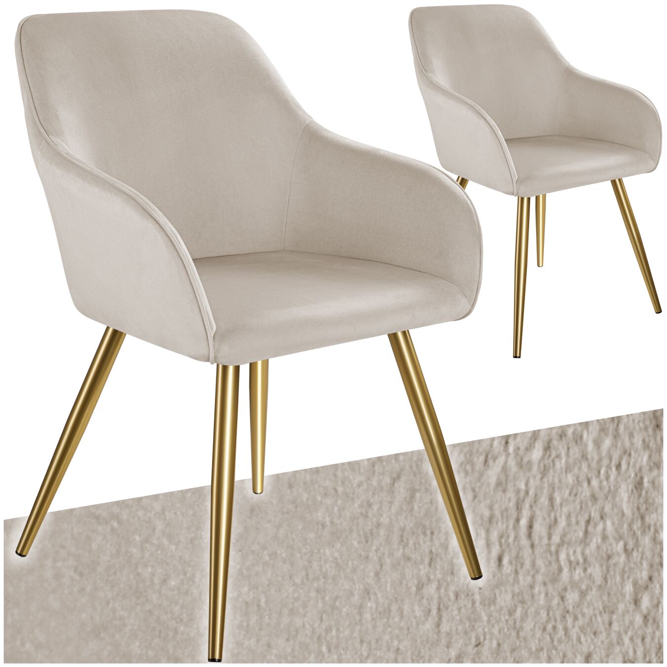 Esszimmerstuhl Marilyn Samtoptik, goldene Stuhlbeine - taupe/gold, 2er Set