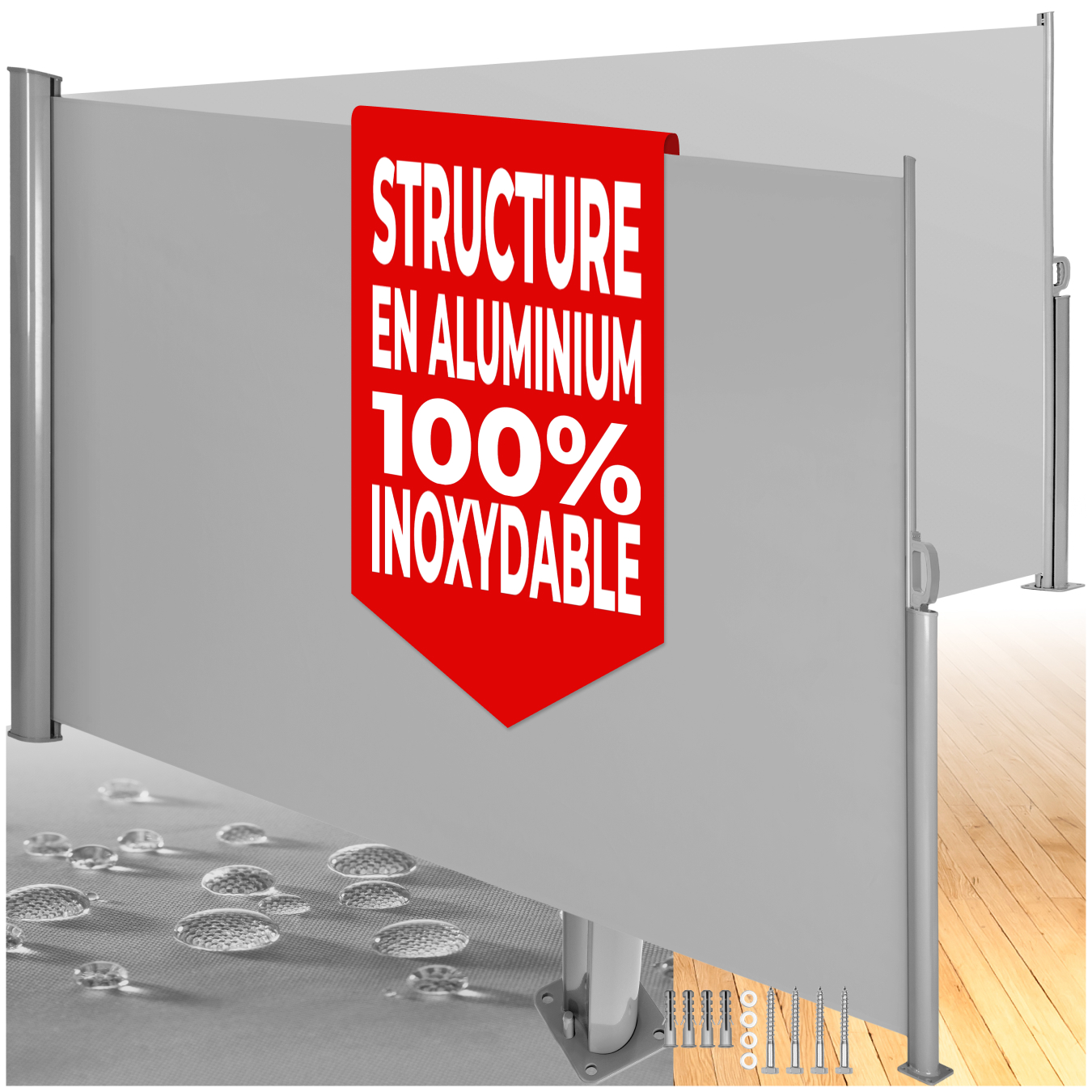 Store latéral double en aluminium, extensible, avec mécanisme d'enroulement - 600.00 x 160.00 x 10.00 cm, gris | tectake