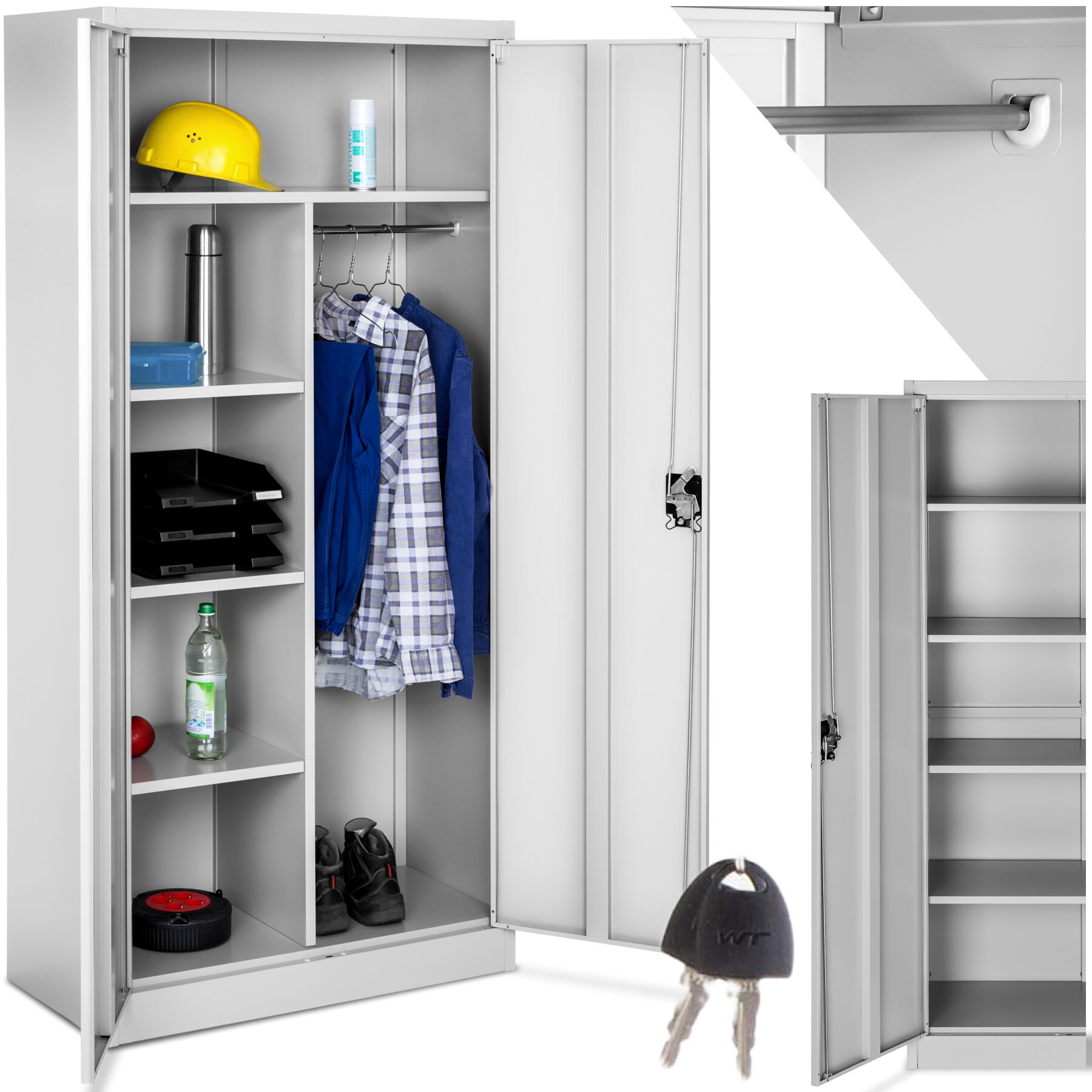 Armadio portadocumenti a 6 scomparti e asta appendiabiti - grigio, 80 cm | tectake