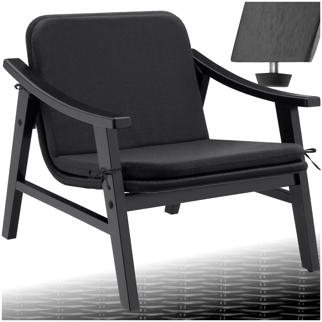 Chaise en rotin Treviso, structure en bois et rembourrage - noir | tectake