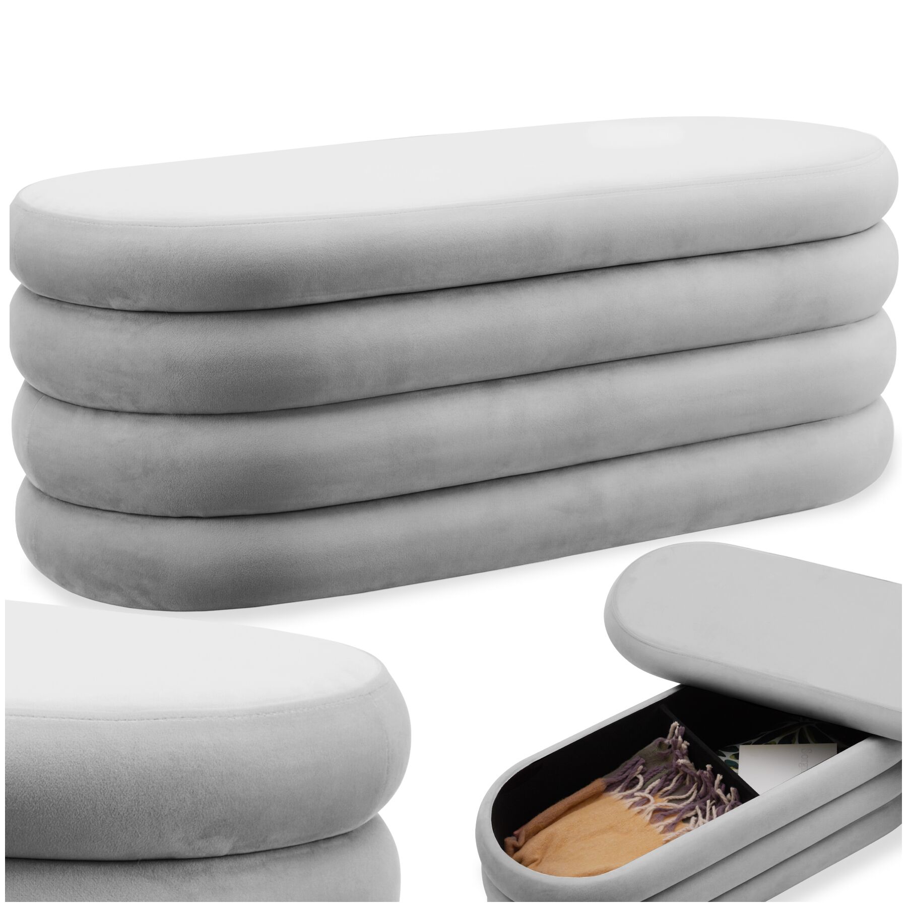 Bench Altu - with velvet or bouclé cover, padded, hallway storage - velvet look grey | tectake