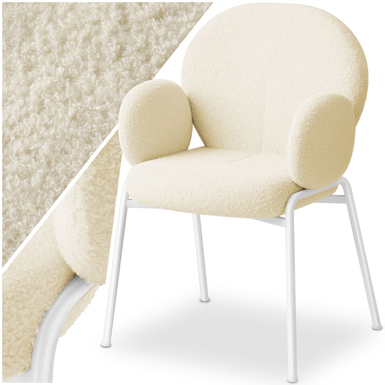 Dining Chair - Bouclé cover, plush padding, high backrest - cream, per piece | tectake