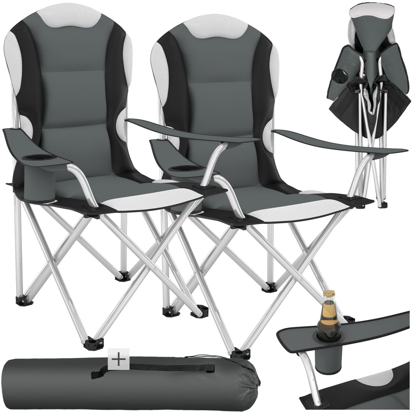 Campingstuhl Faltstuhl Klappstuhl Regiestuhl Anglerstuhl Angler gepolstert grau
