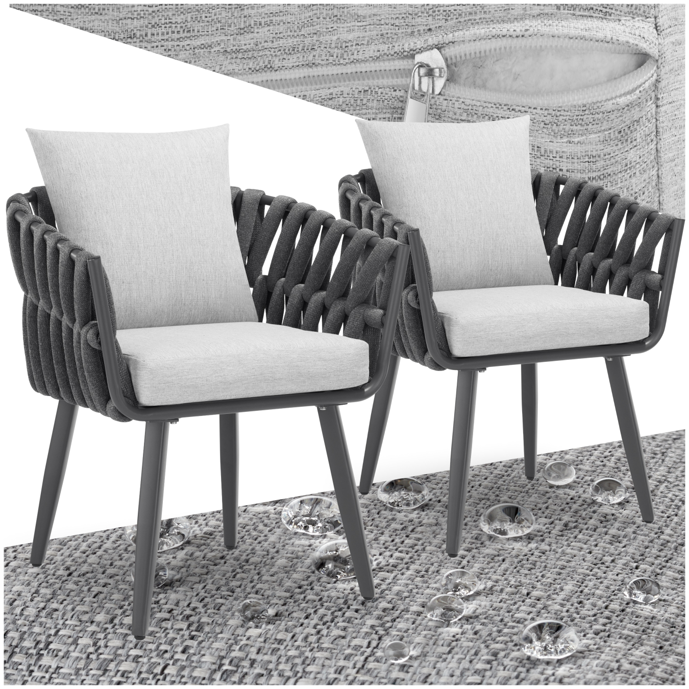 Conjunto de 2 cadeiras Lugano em design de corda com estrutura de alumínio - antracite