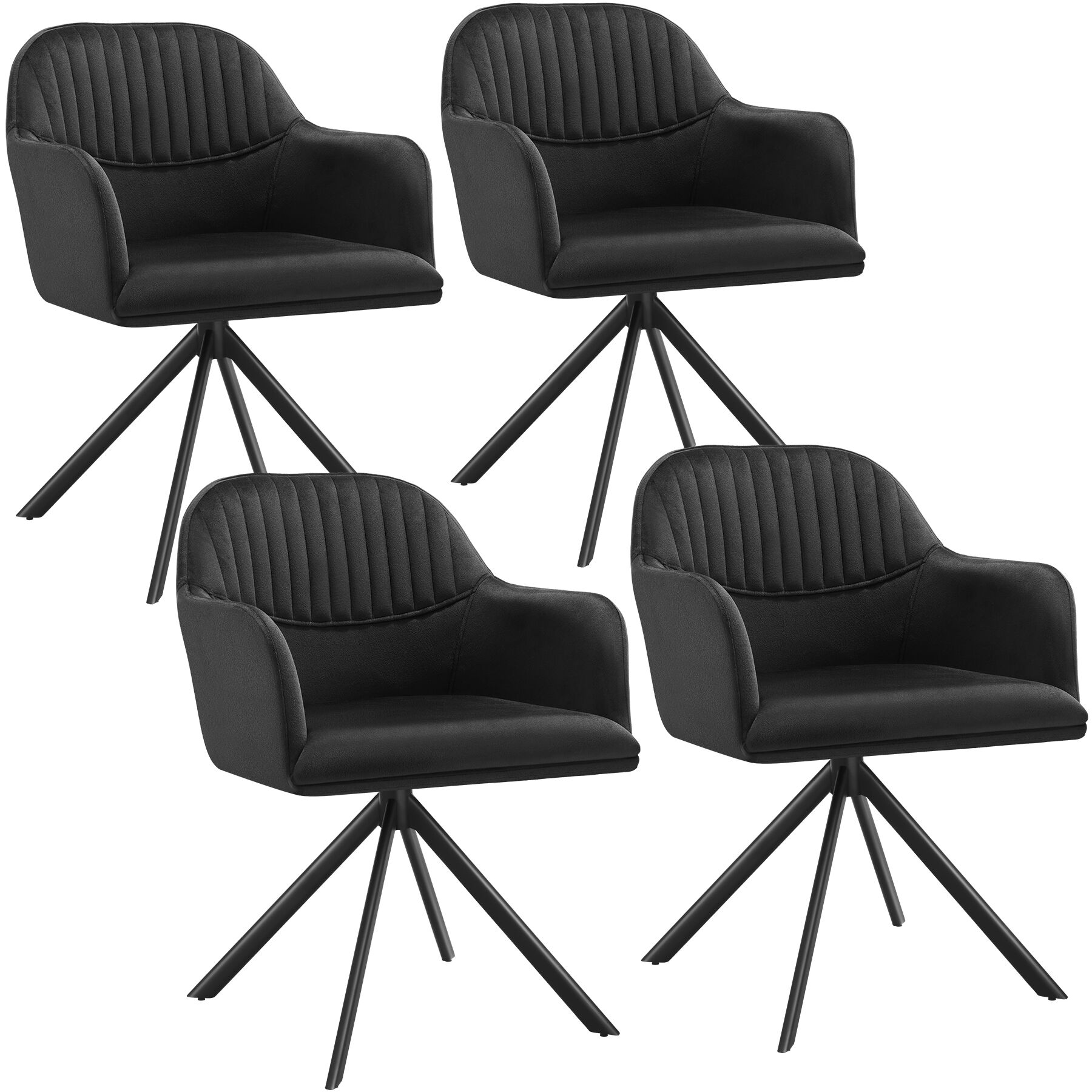 Samt-Drehstuhl Lona mit dicker Polsterung - schwarz/schwarz, 4er Set
