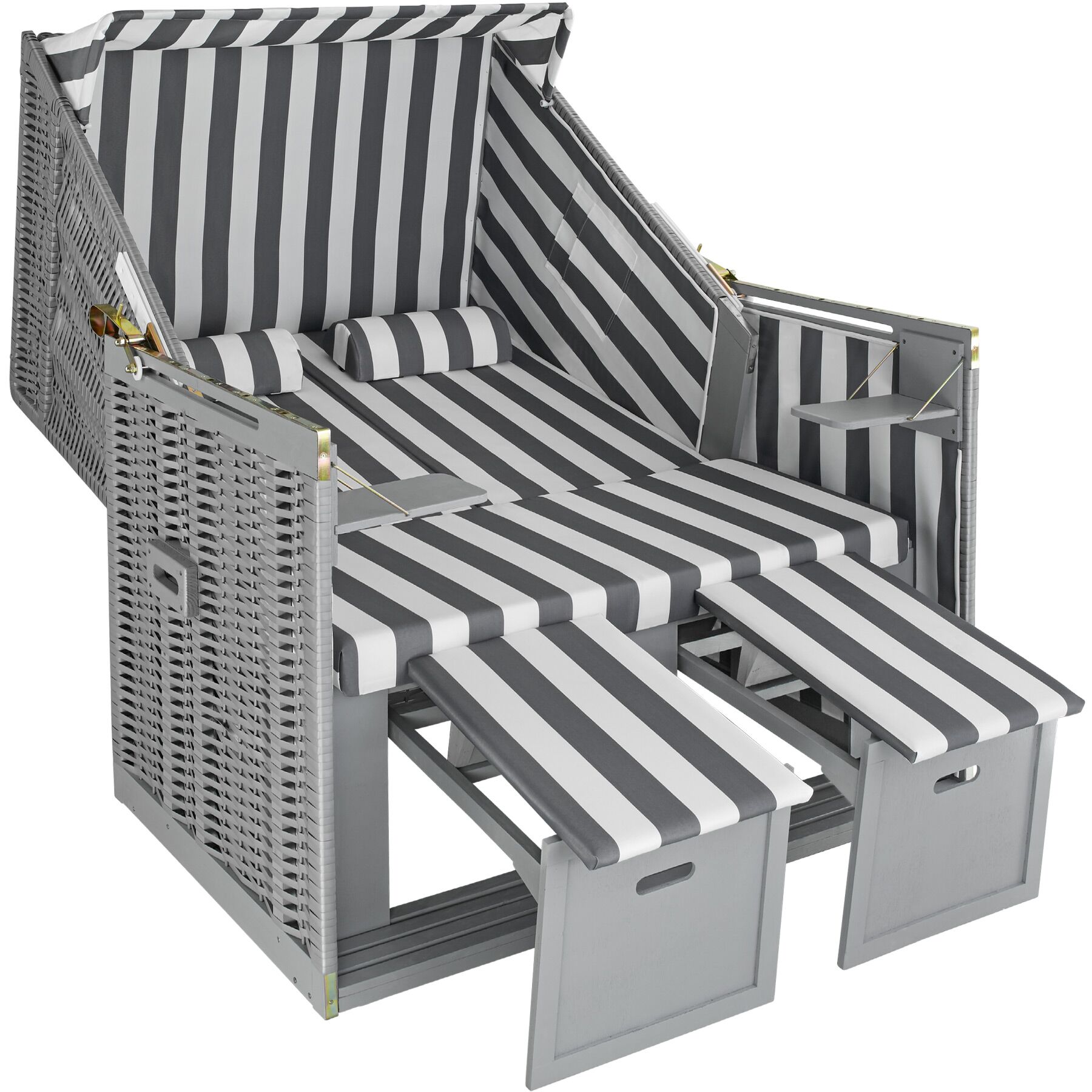 Wicker Chair Outdoor Beach Sunbed with Pillows Roofed Recline Sun Lounger - Picture 13 of 49