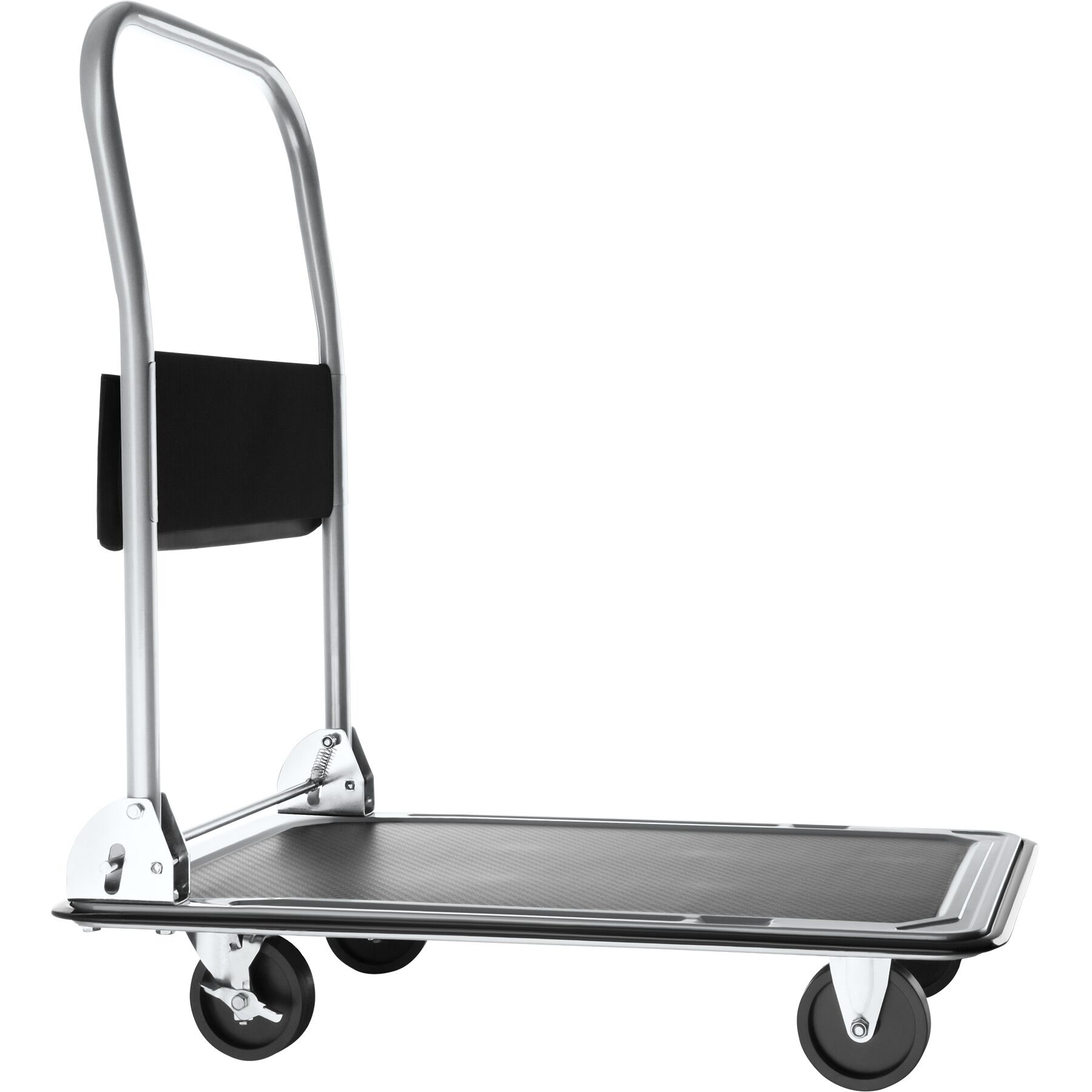 Folding Trolley - foldable handle, 2 fixed, 2 swivel castors, rubberised edge protection - black, 150 kg