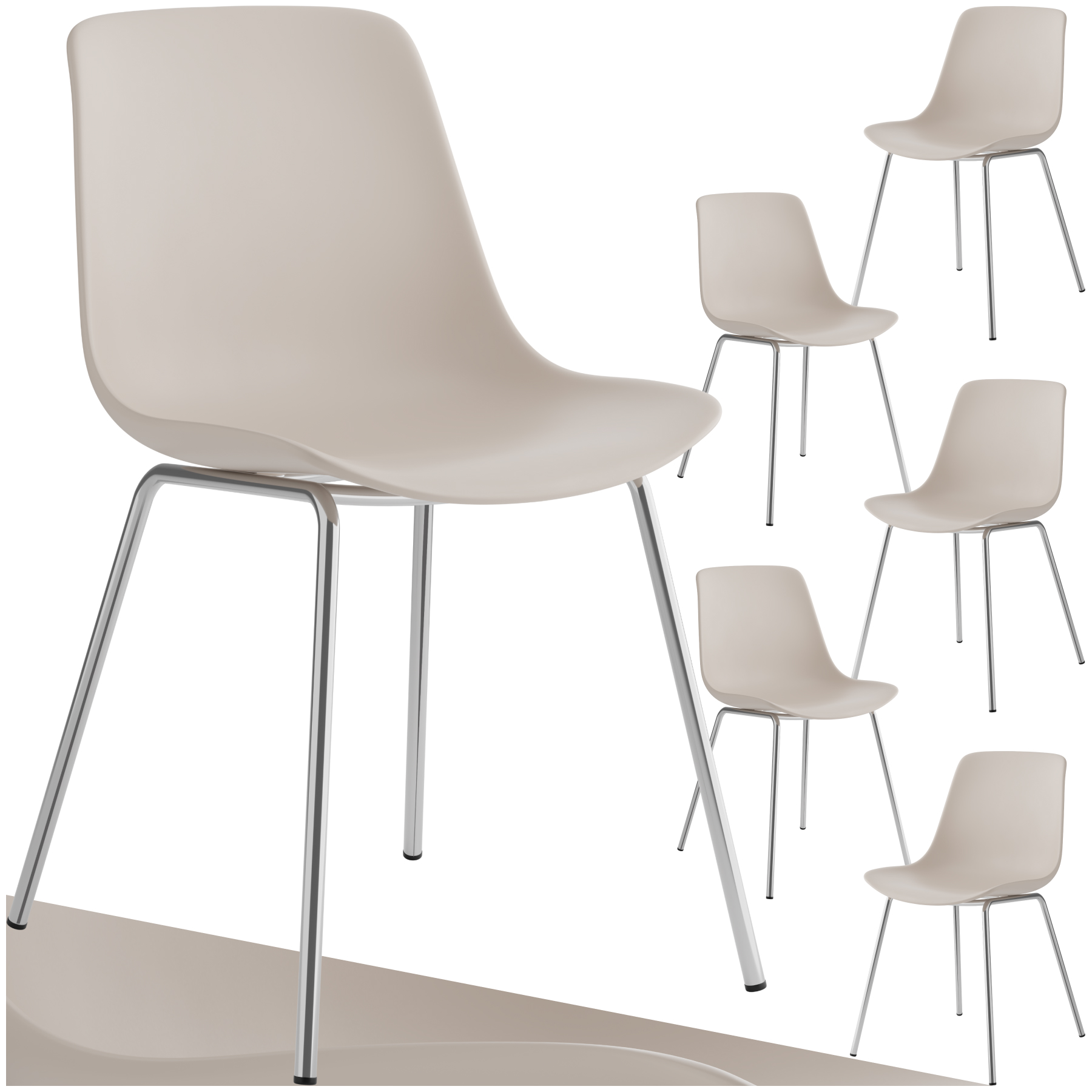 Kunststoffstühle Mave, ergonomisch, 120 kg - taupe/chrom, 6er Set