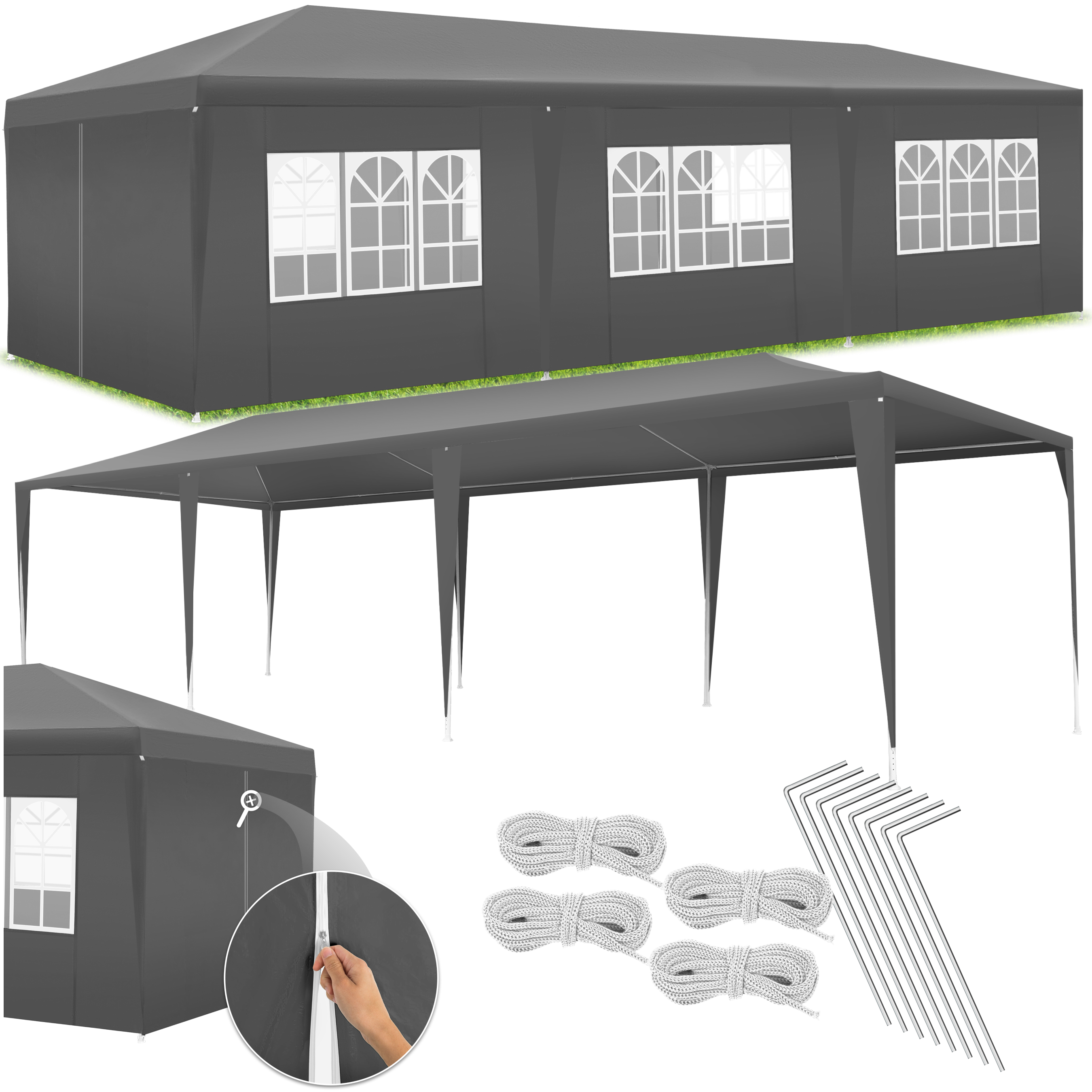 tectake - Gazebo Elasa 9 x 3 m con 8 pareti laterali - grigio