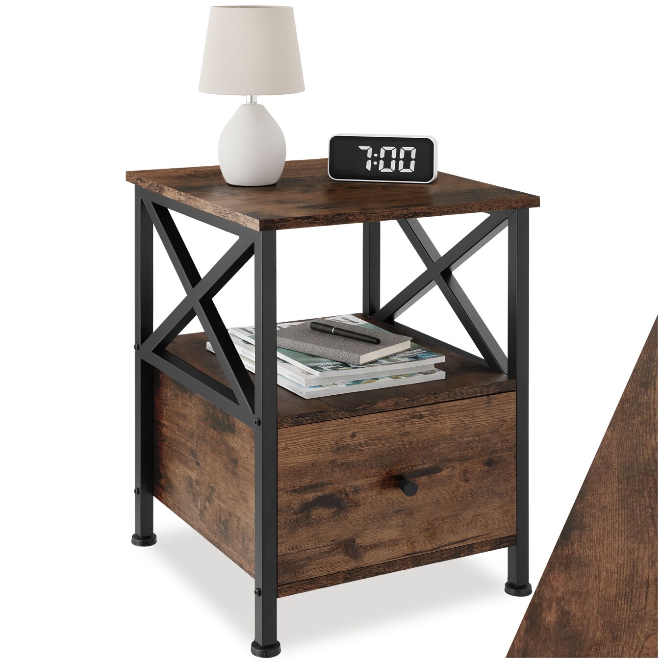 Nachtkastje Falkirk 40x41,5x55,5cm - Industrieel hout donker, rustiek | tectake