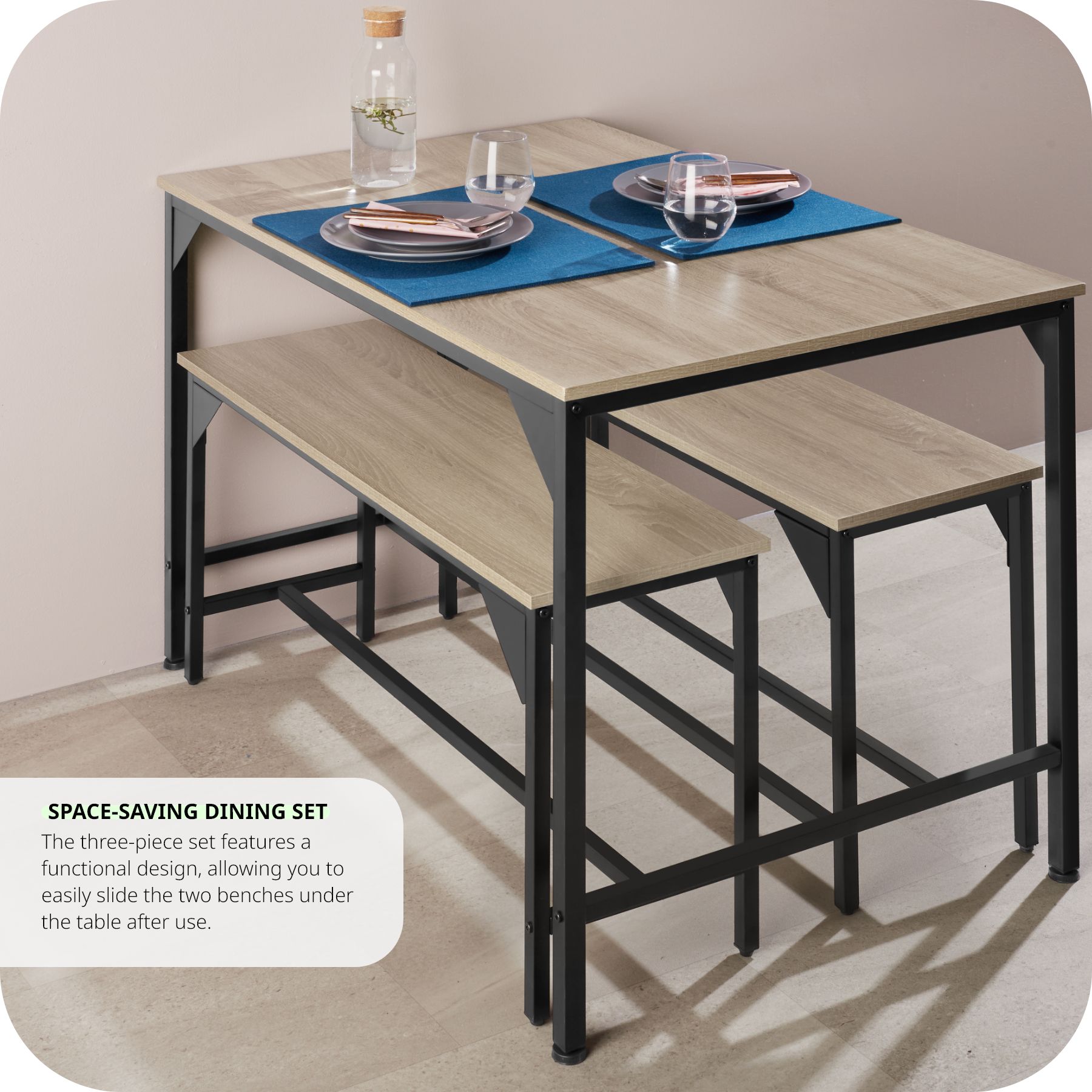 Kitchen table set Bolton inc. 1x table & 2x benches - Picture 21 of 25