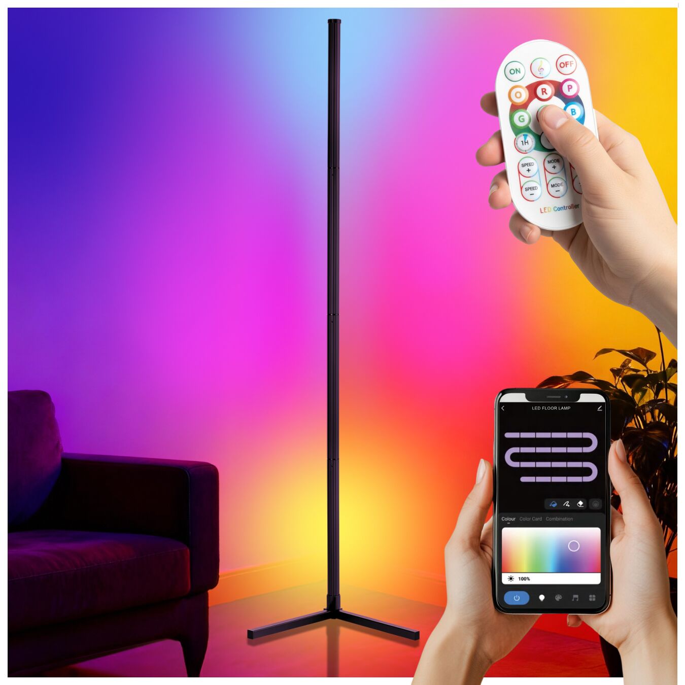 Lampe sur pied LED SPECTRA 16 millions de couleurs et plus de 200 modes lumineux - par pièce | tectake