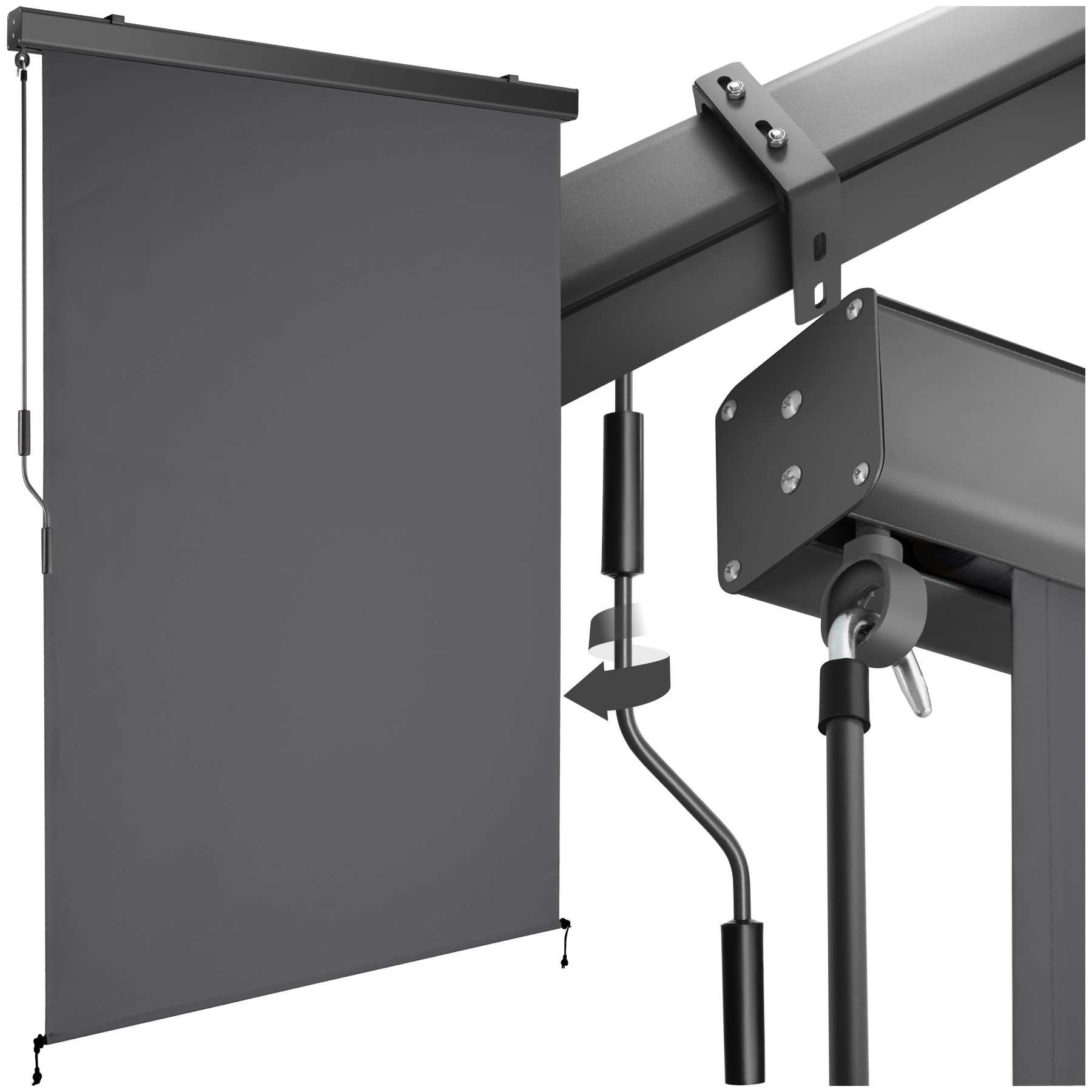 Zonnescherm Eloise met 2 wandhouders - 120 x 250 cm, donkergrijs