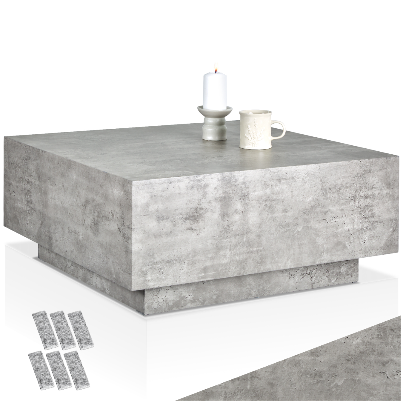 Salontafel Lasley met voet, draagkracht 45 kg - Betonlook, 80 x 80 x 35 cm