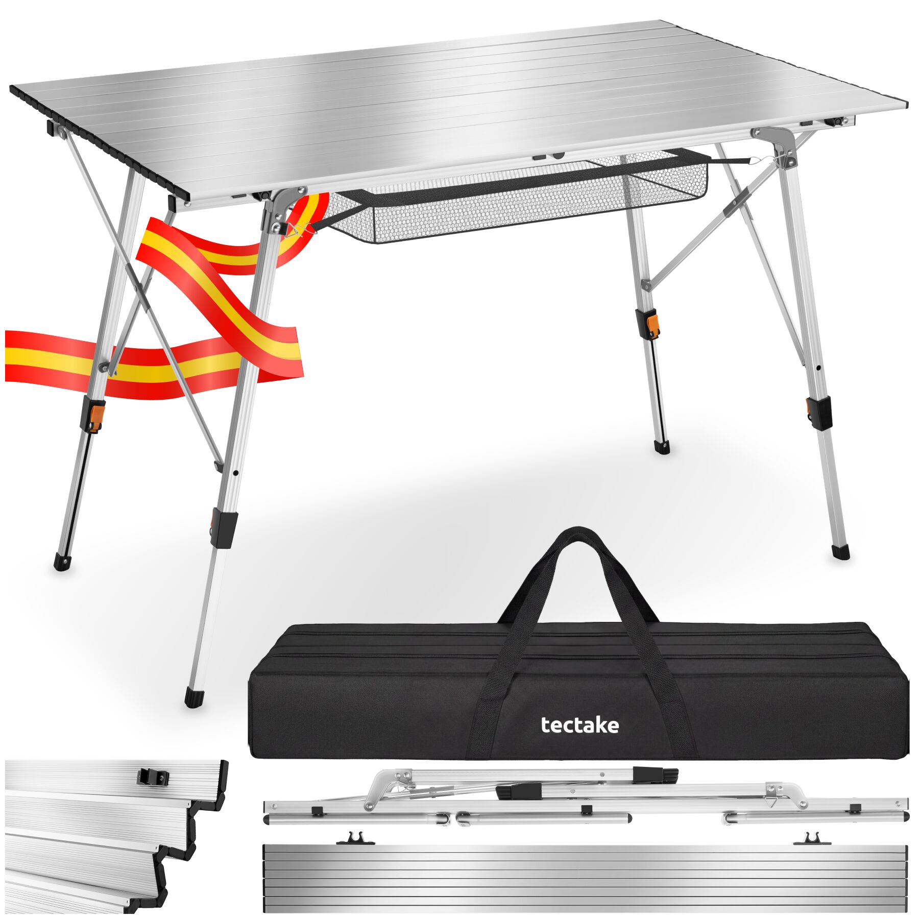 Mesa plegable de aluminio Bastian, regulable en altura - plateado | tectake