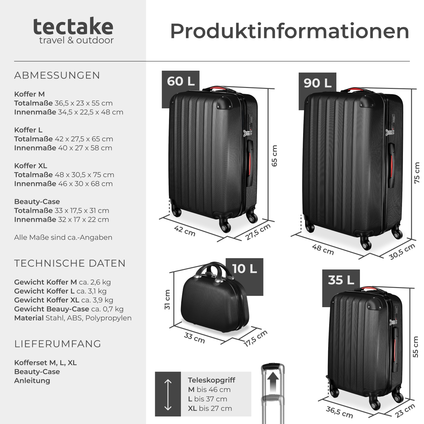 Kofferset 4-tlg Hartschale Koffer Reisekoffer Trolley Hartschalenkoffer 4er Set - Bild 43 von 49