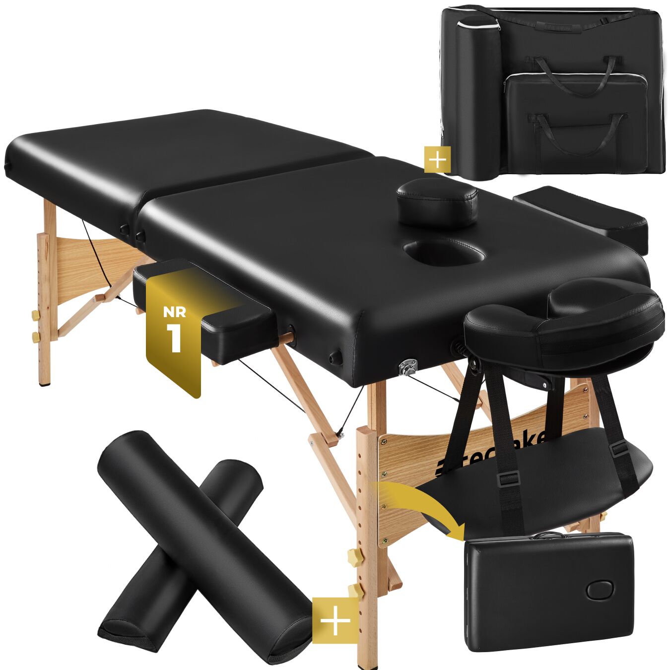 2-Zonen Massageliege-Set 7,5cm Polsterung + Rollen + Tasche - schwarz
