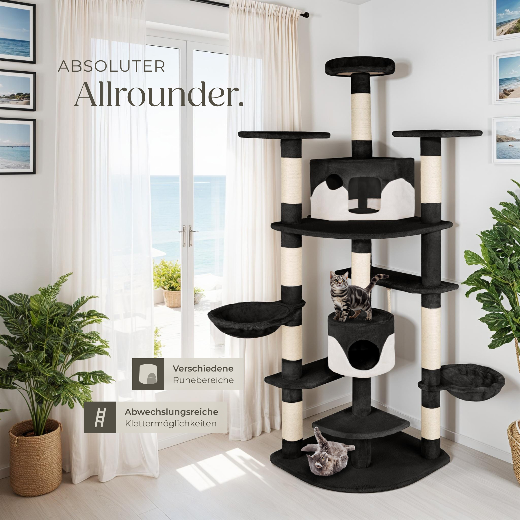 Kratzbaum XXL Katzenbaum Sisal große Katzen Kletterbaum 204 cm Katzenkratzbaum - Afbeelding 33 van 37