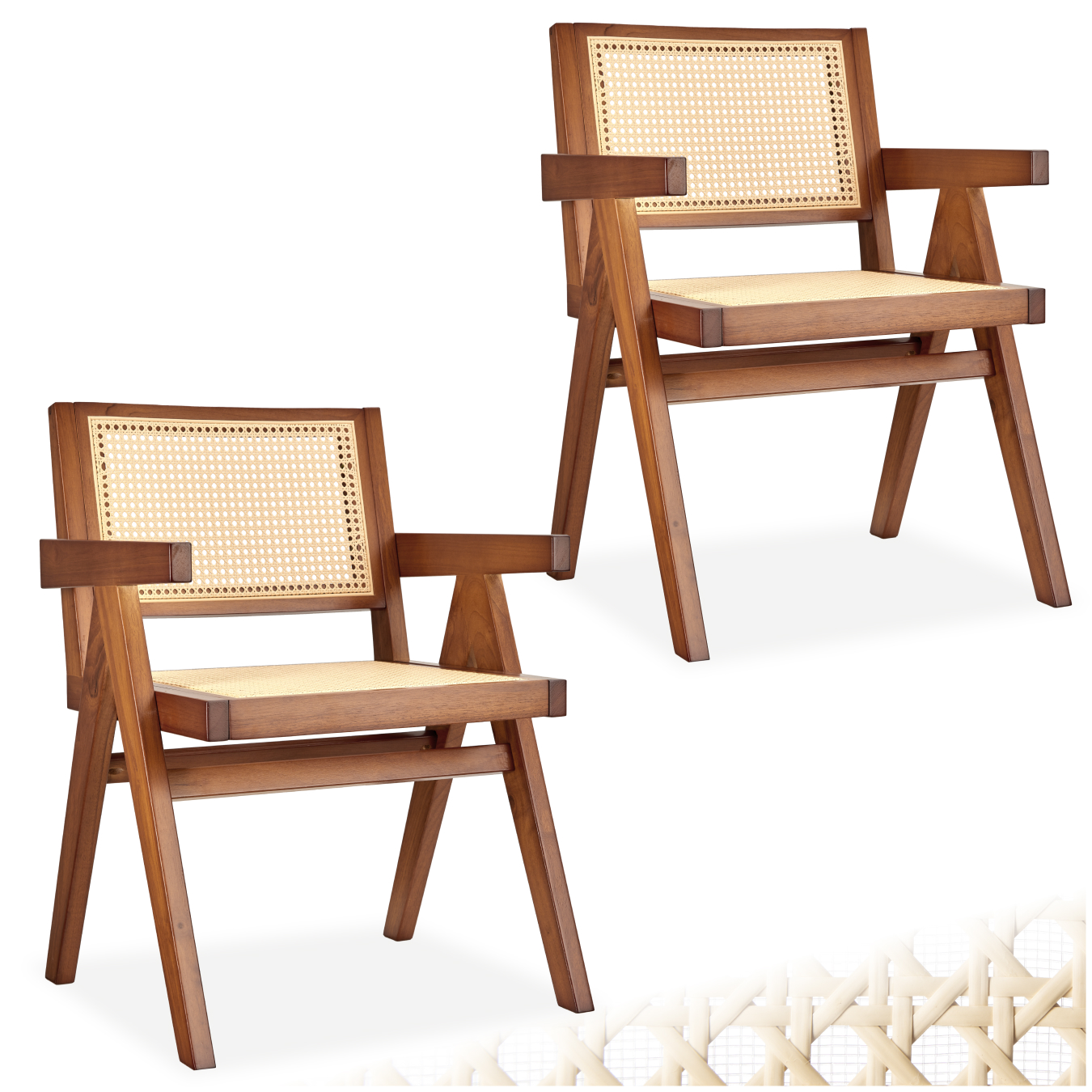 Esszimmerstuhl Lissy mit Wiener Geflecht im Boho-Stil - Eiche dunkel, 2er Set