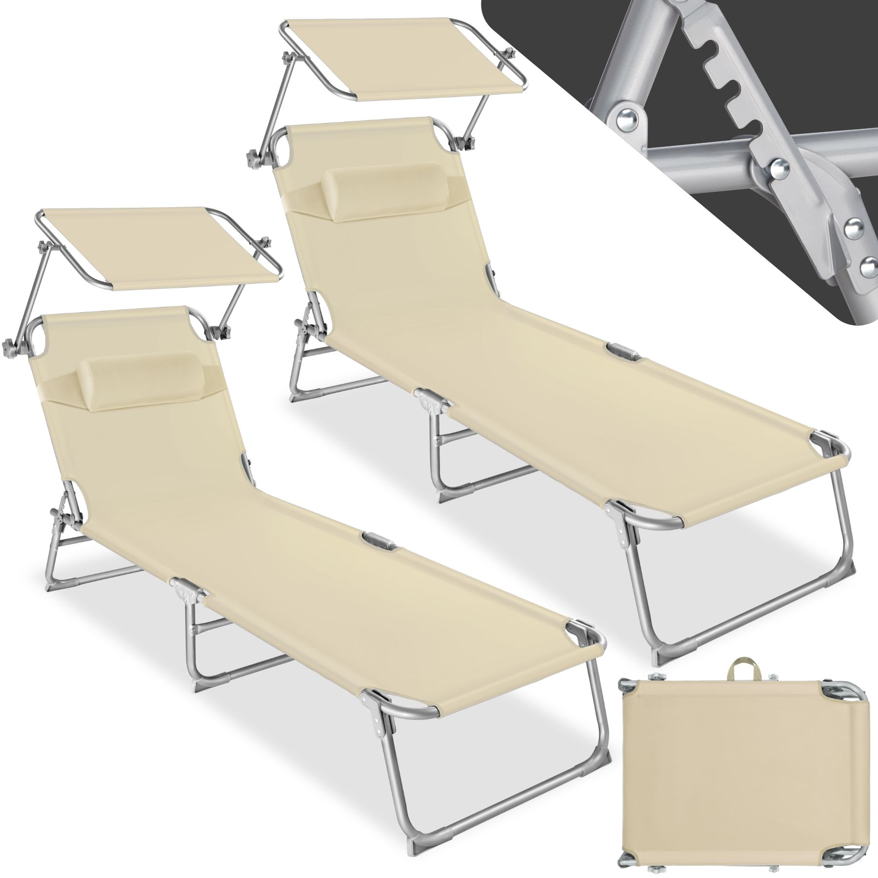 Sonnenliege mit Dach 2er Set klappbar Gartenliege Relaxliege Sonnendach 190 cm