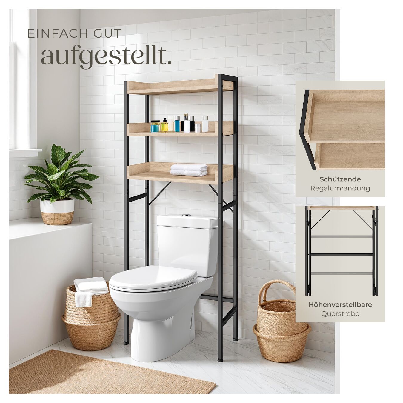 Badezimmerregal Badregal Toilettenregal Überbauregal 3 Ebenen 6367 x 25 x 165cm